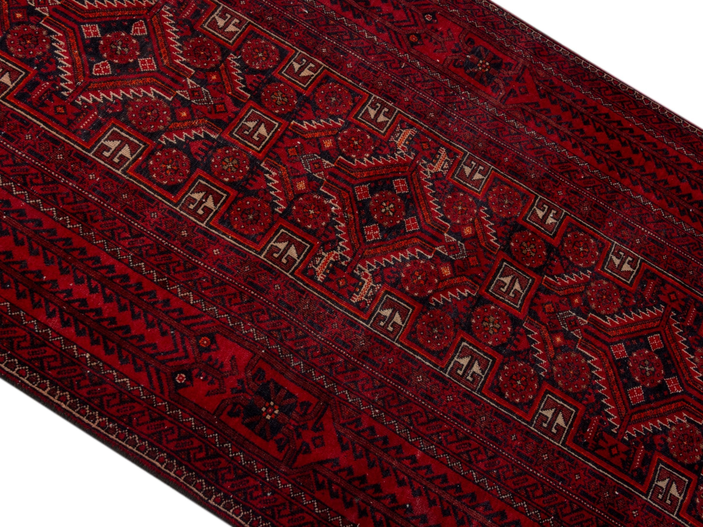 Persian Baluch accent rug in burgundy and deep red, view 4 of 19