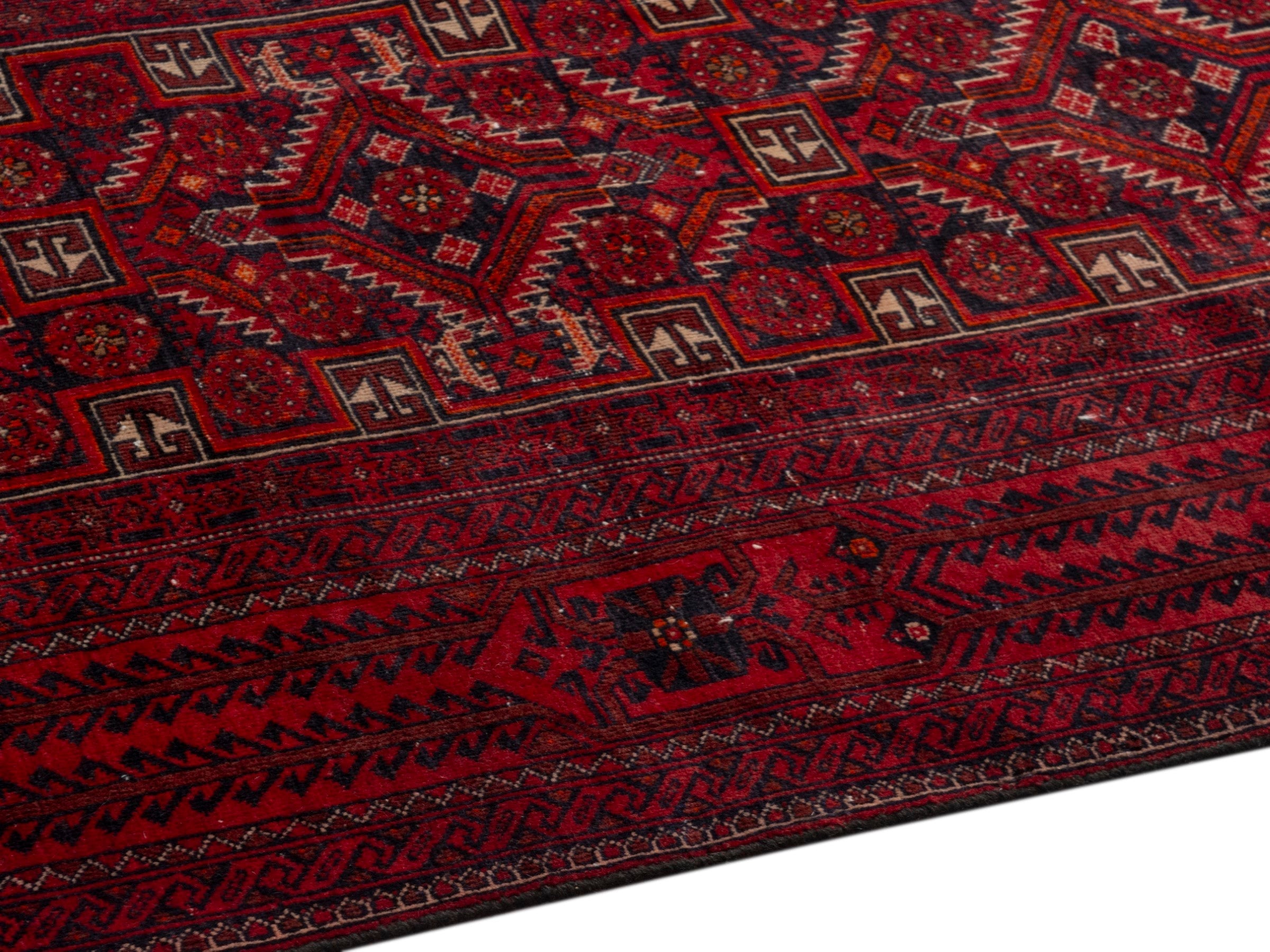 Persian Baluch accent rug in burgundy and deep red, view 6 of 19