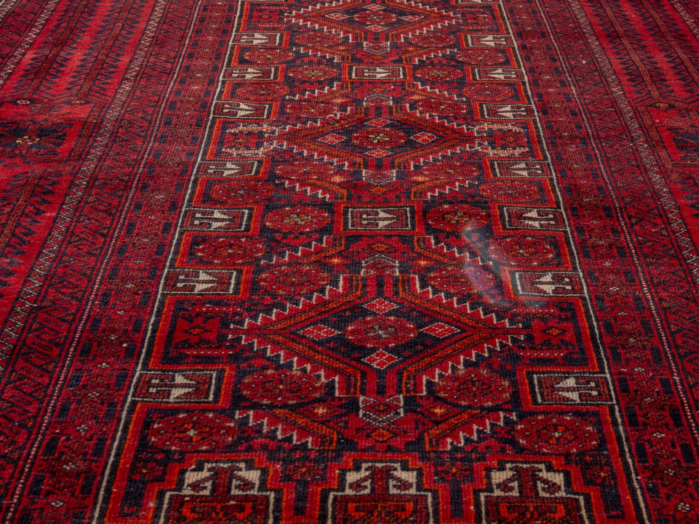 Persian Baluch accent rug in burgundy and deep red, view 7 of 19