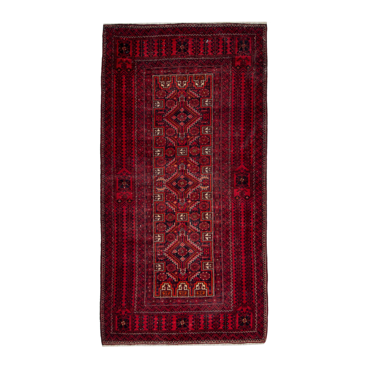 Persian Baluch accent rug in burgundy and deep red, 3'4" x 6'3"