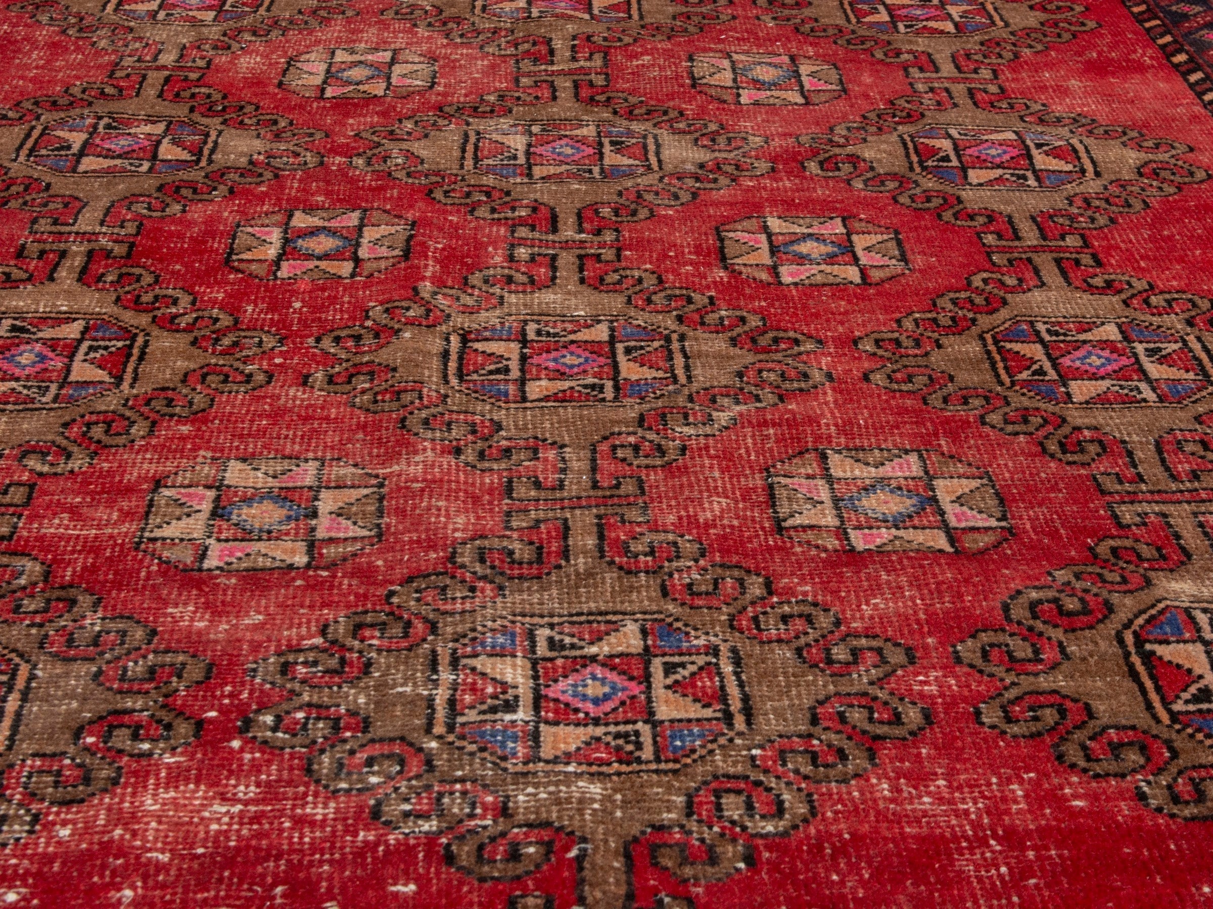 Persian Ferdos area rug in deep red and dark brown, view 8 of 18