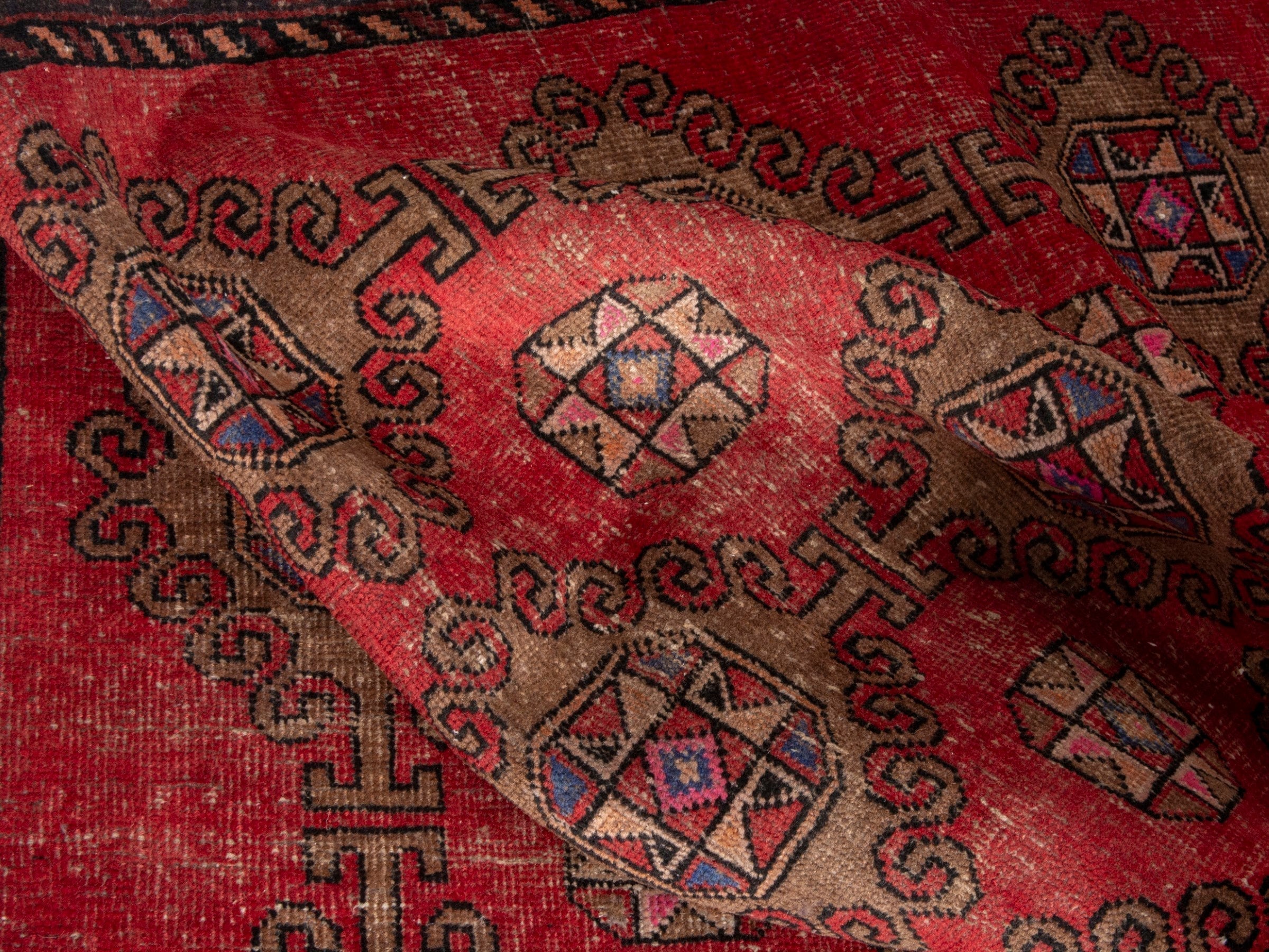 Persian Ferdos area rug in deep red and dark brown, view 15 of 18