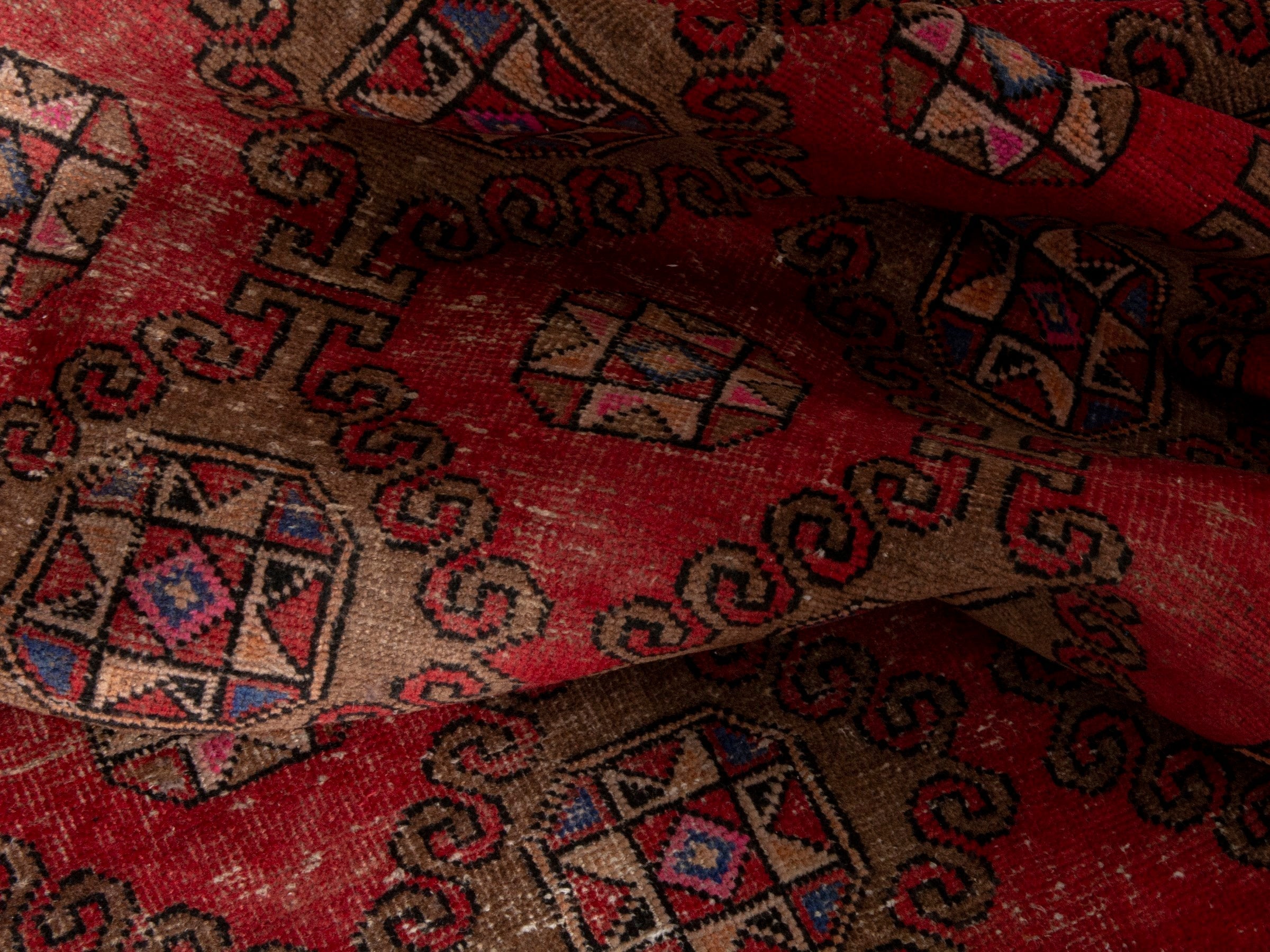 Persian Ferdos area rug in deep red and dark brown, view 16 of 18