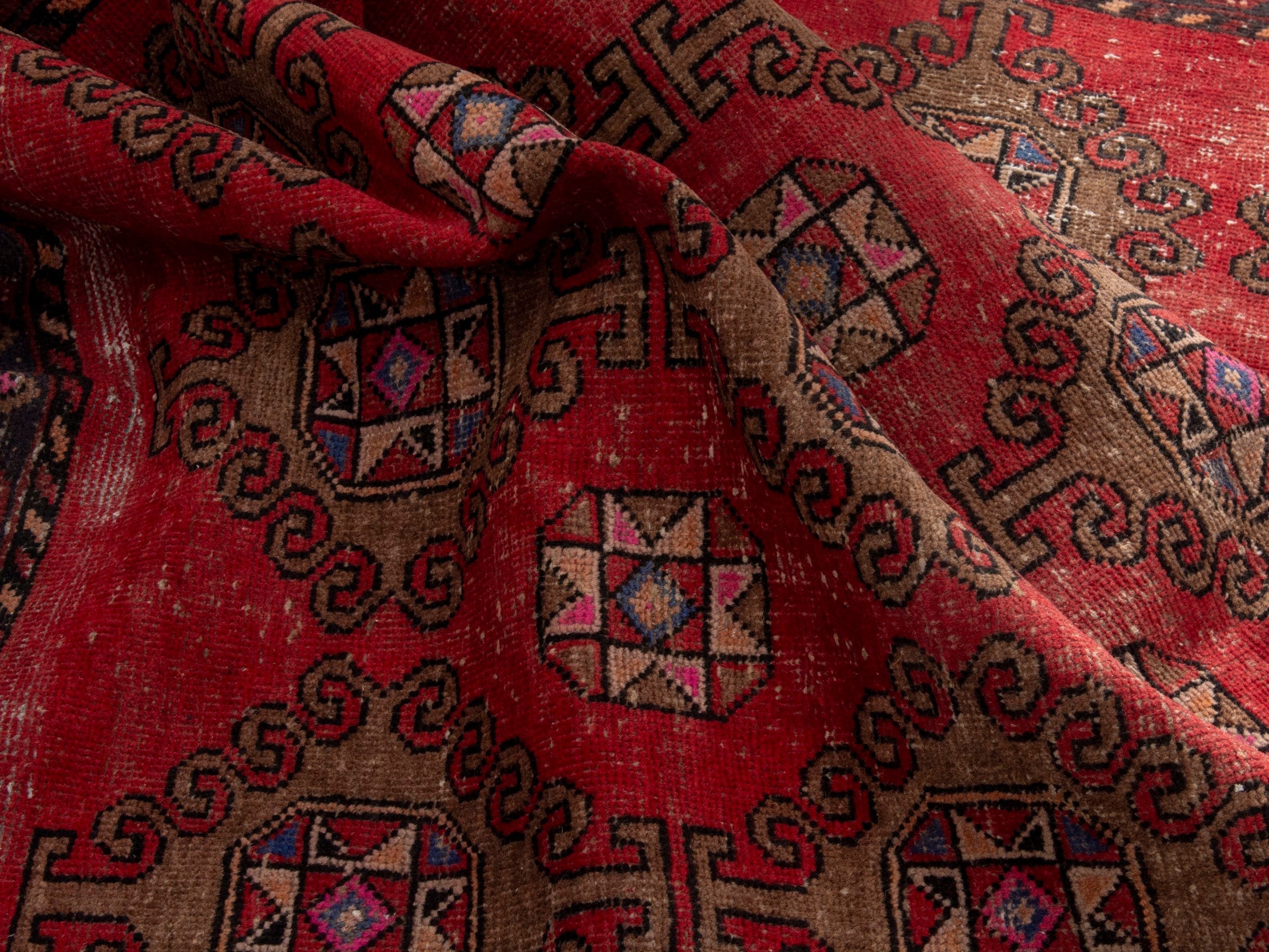 Persian Ferdos area rug in deep red and dark brown, view 17 of 18