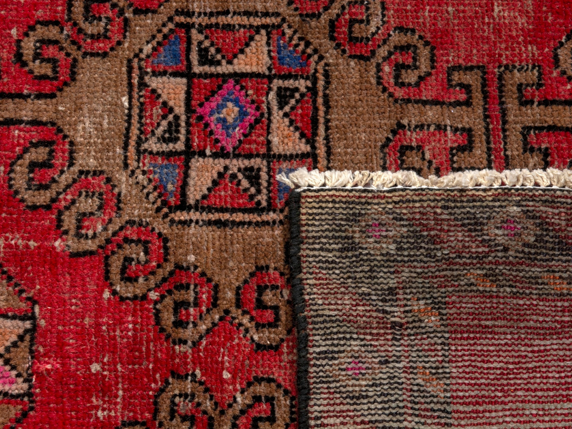 Persian Ferdos area rug in deep red and dark brown, view 18 of 18