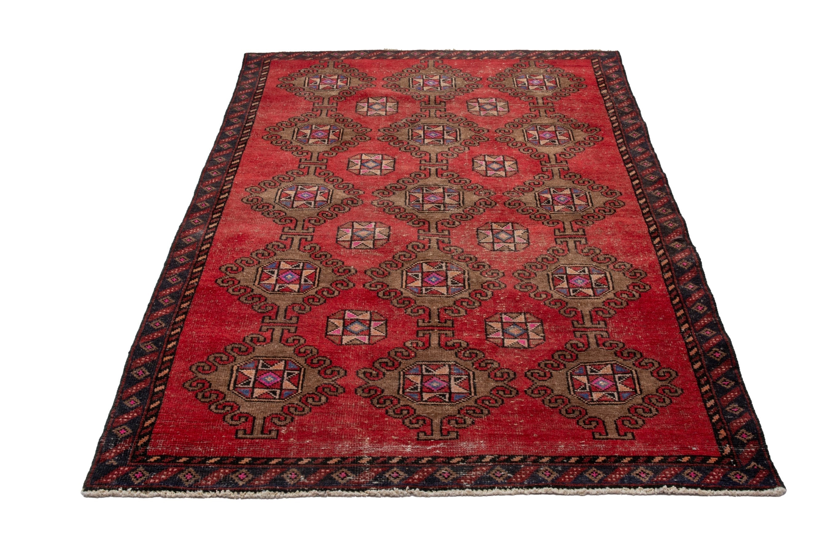 Persian Ferdos area rug in deep red and dark brown, view 2 of 18