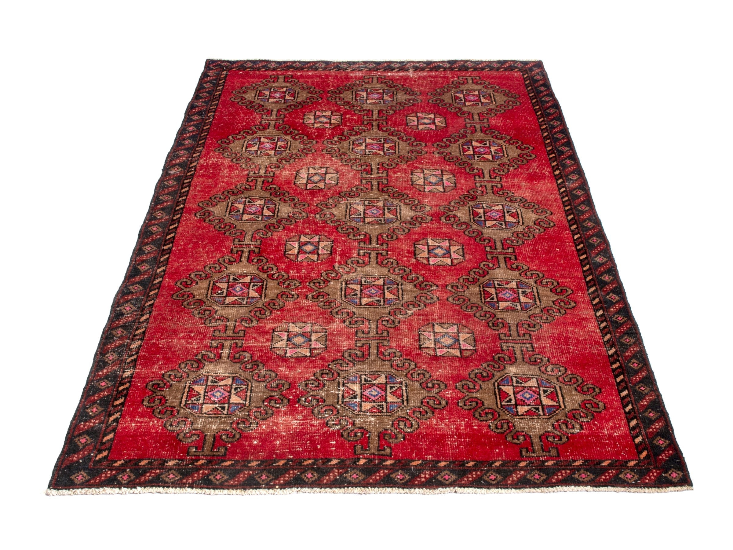 Persian Ferdos area rug in deep red and dark brown, view 3 of 18