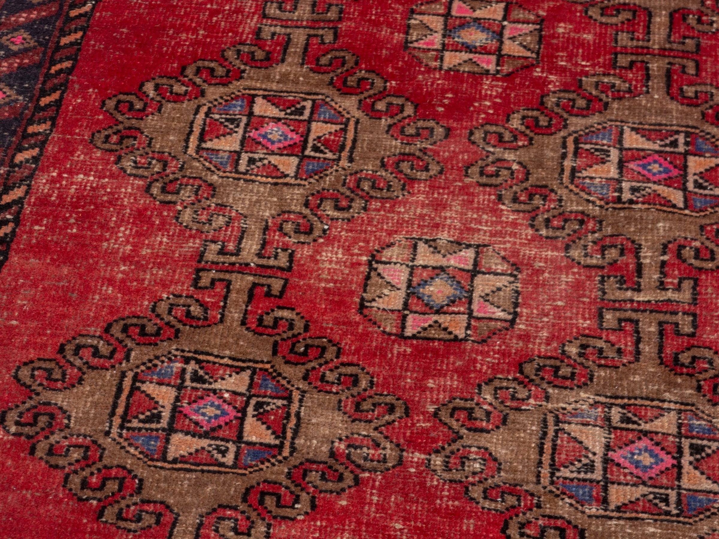 Persian Ferdos area rug in deep red and dark brown, view 9 of 18