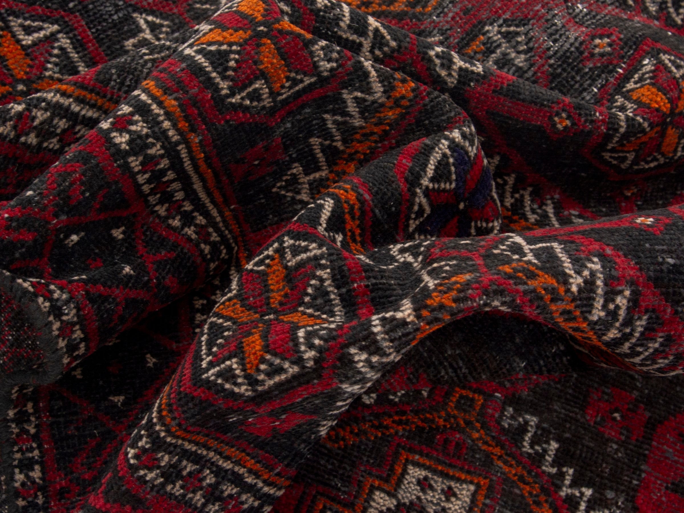 Persian Baluch accent rug in deep red and burgundy, view 15 of 17
