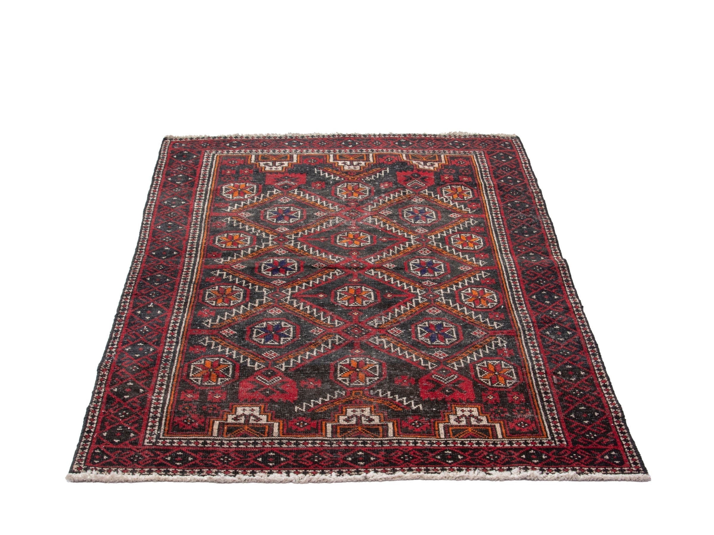 Persian Baluch accent rug in deep red and burgundy, view 2 of 17
