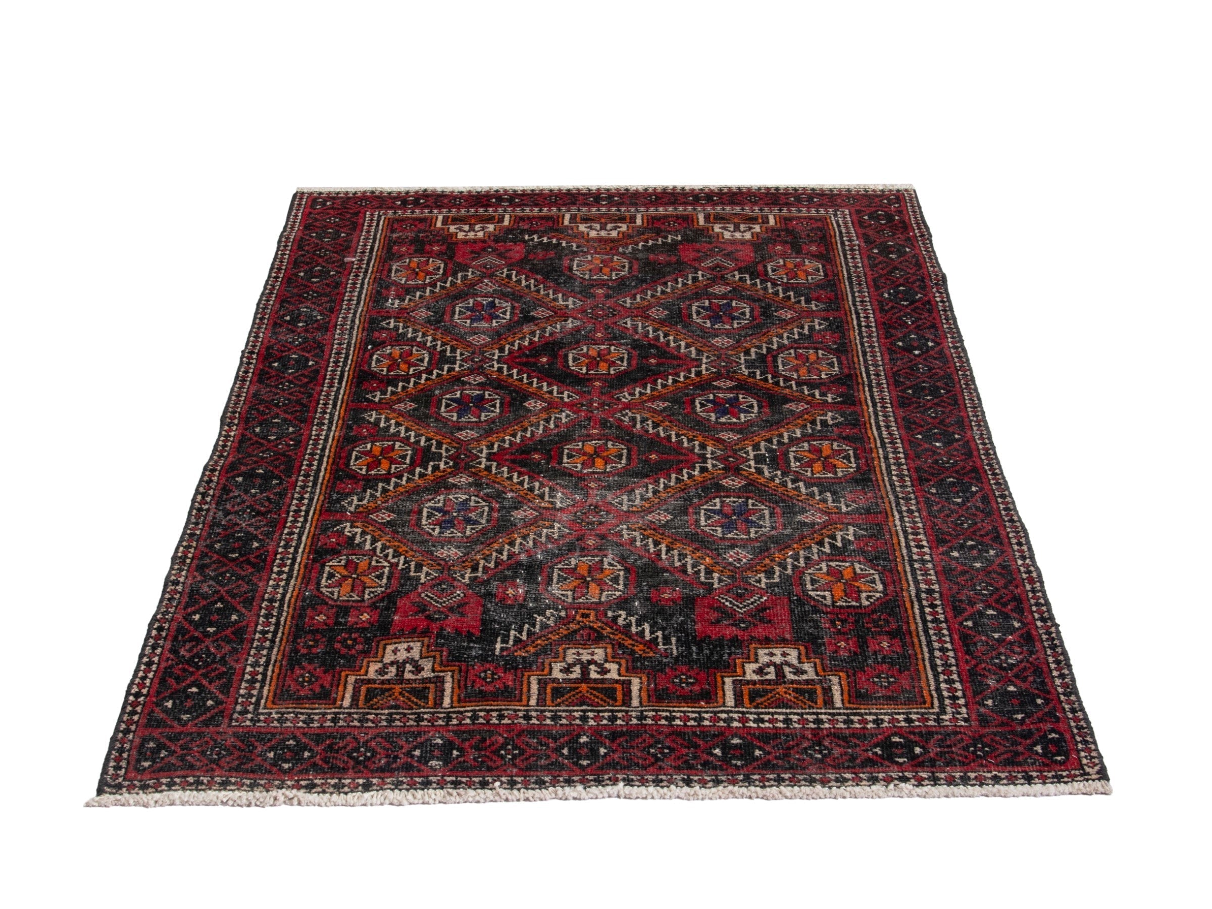 Persian Baluch accent rug in deep red and burgundy, view 3 of 17