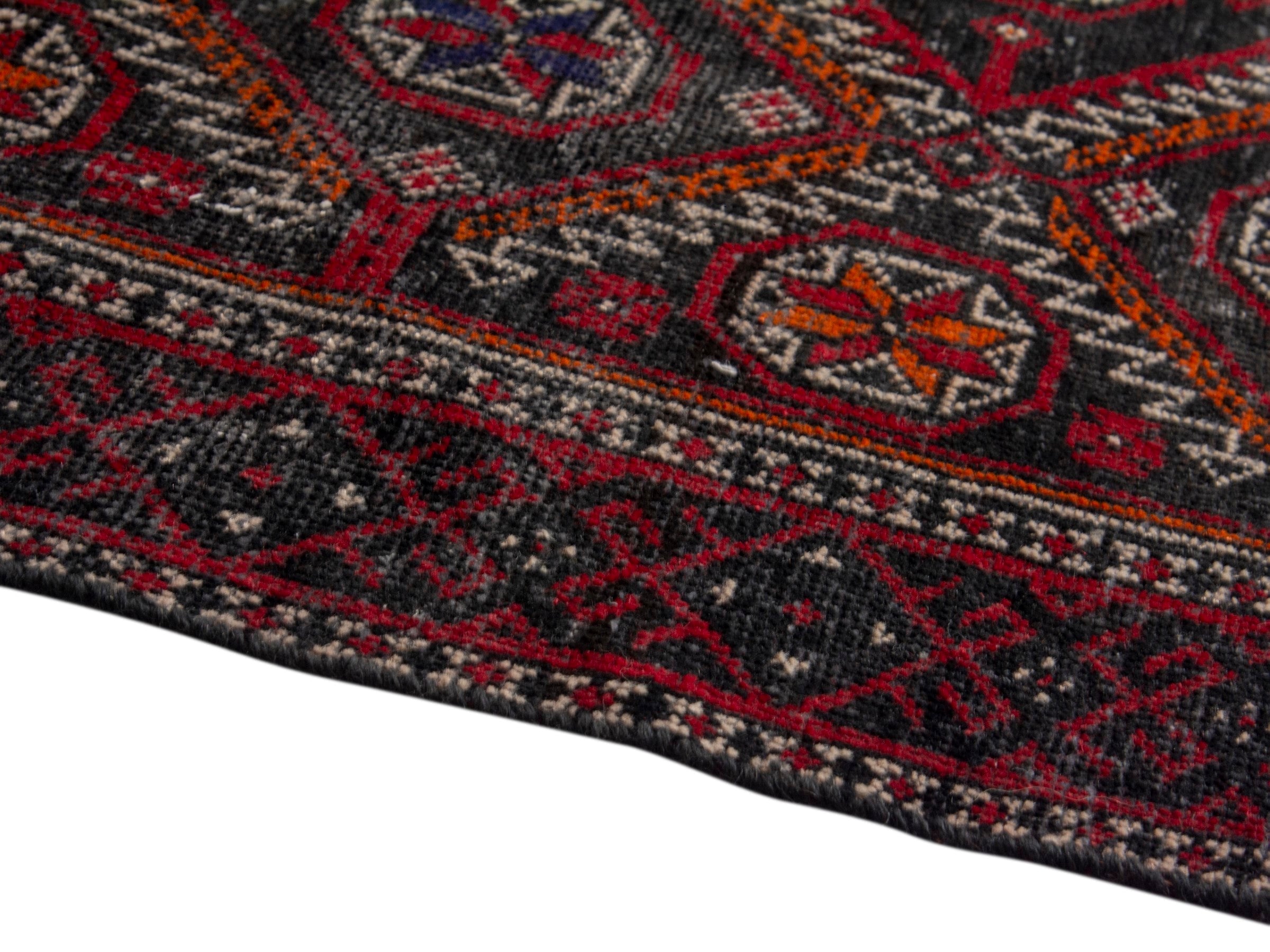 Persian Baluch accent rug in deep red and burgundy, view 6 of 17