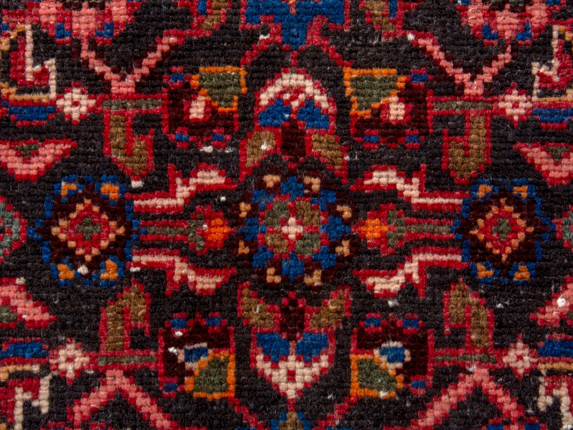 Persian Hamedan accent rug in deep red and dark brown, view 12 of 17