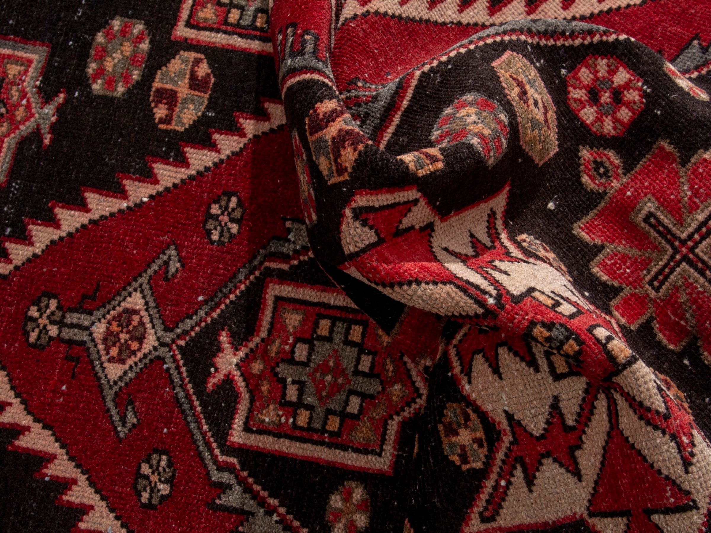 Persian Saveh accent rug in deep red and black cherry, view 14 of 17