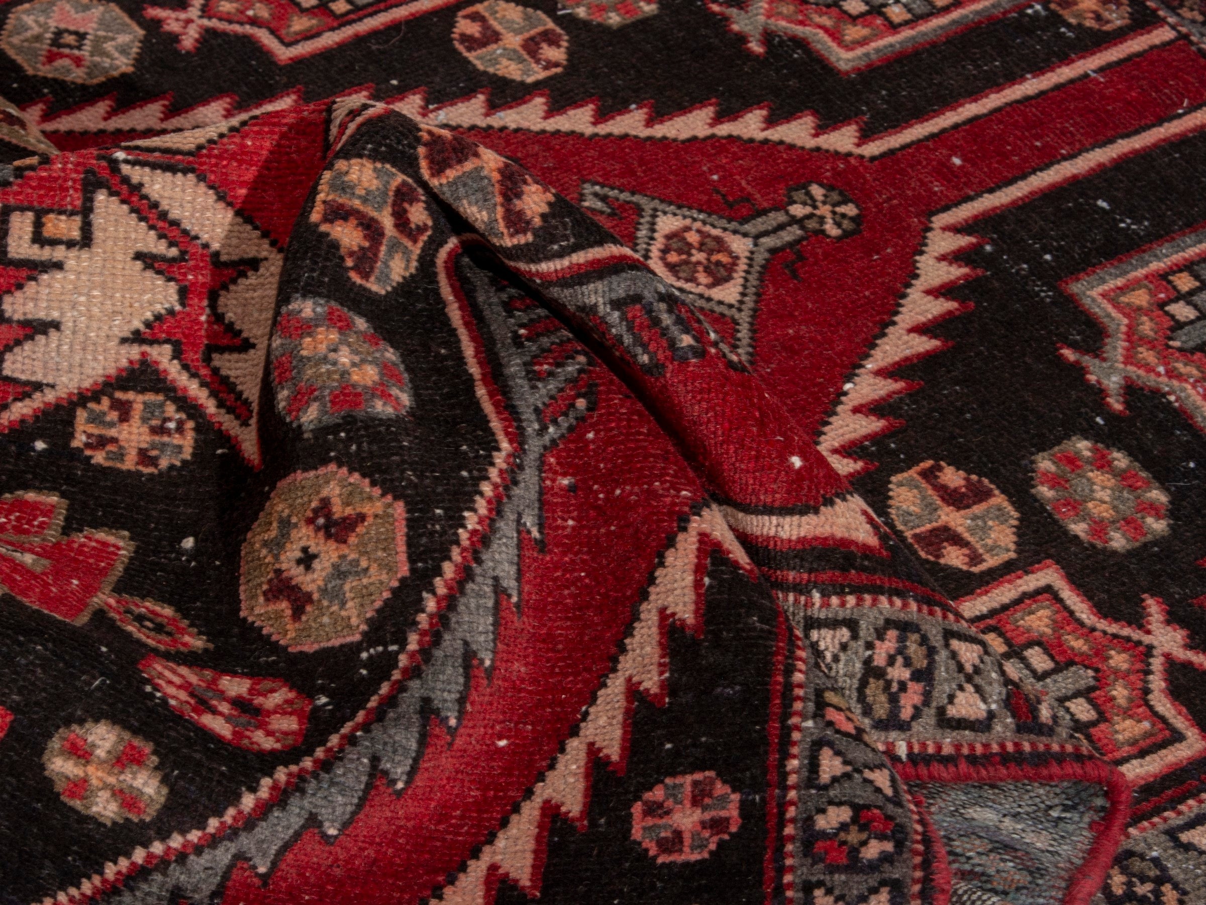Persian Saveh accent rug in deep red and black cherry, view 15 of 17