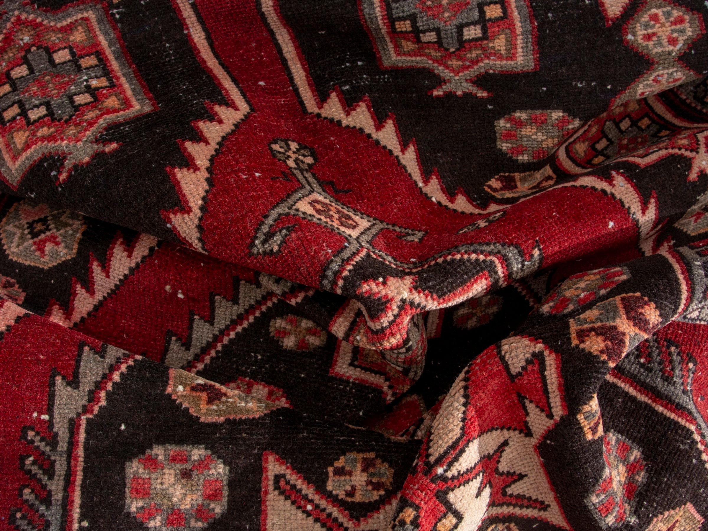 Persian Saveh accent rug in deep red and black cherry, view 16 of 17