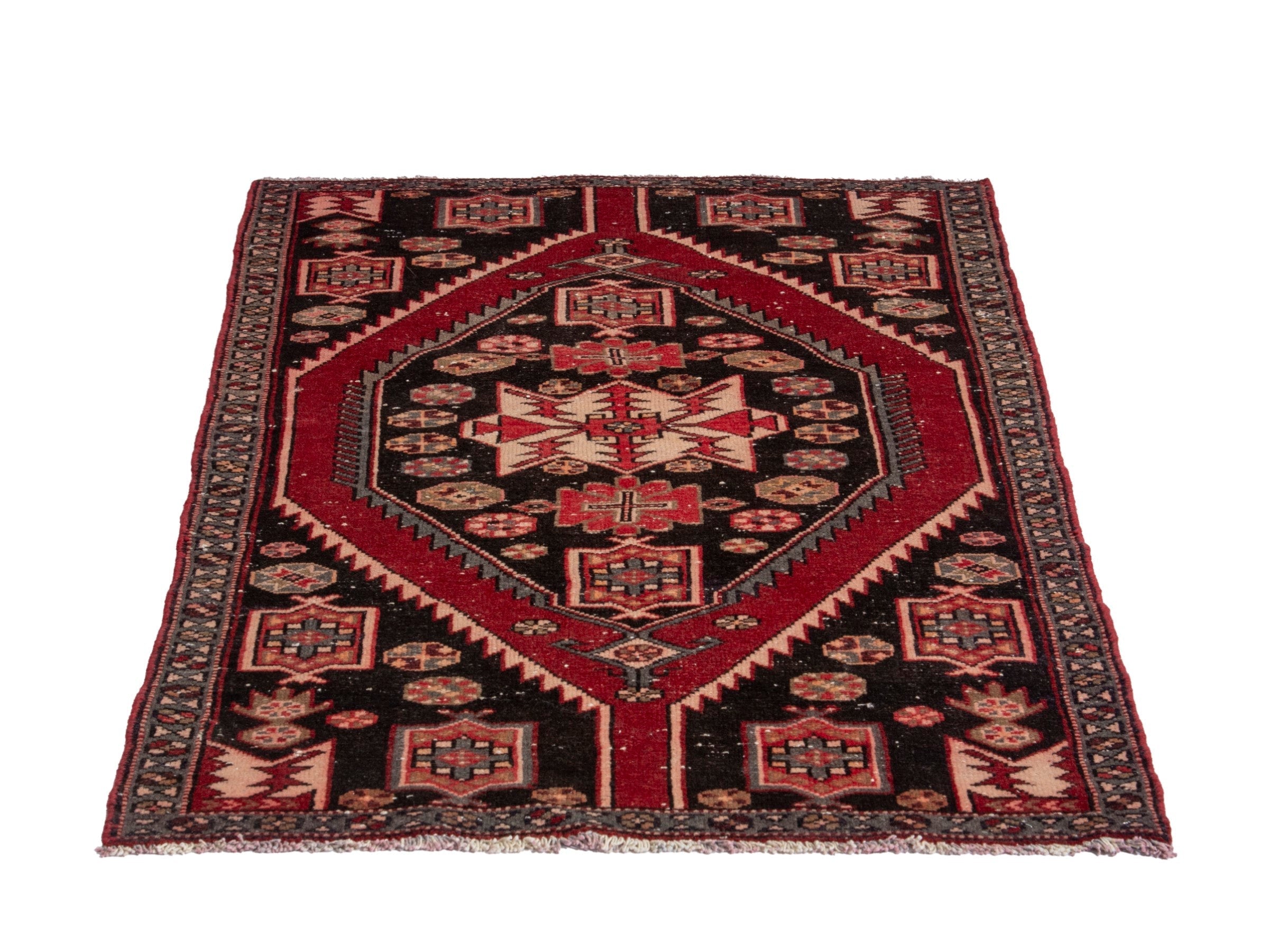 Persian Saveh accent rug in deep red and black cherry, view 3 of 17