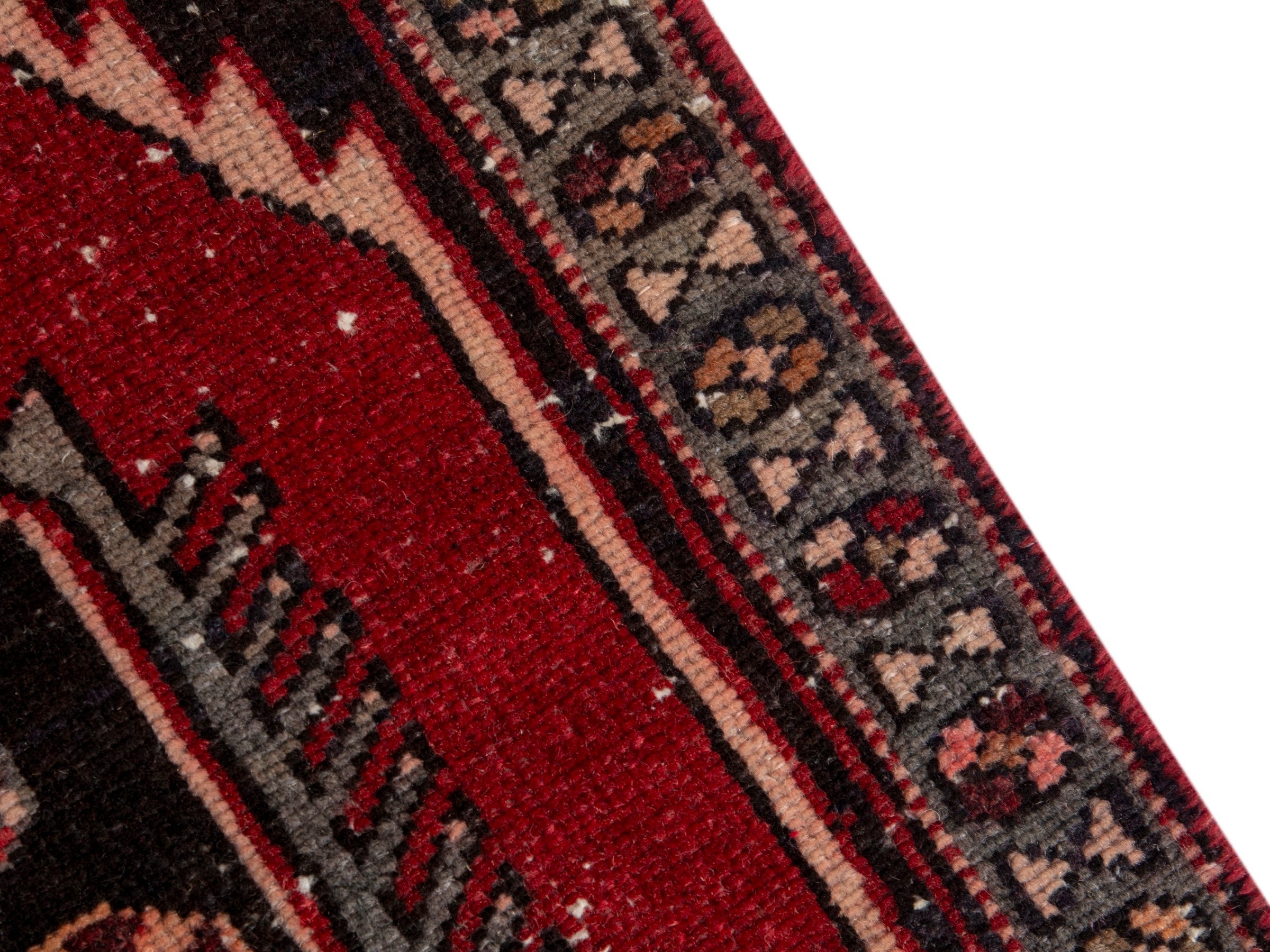 Persian Saveh accent rug in deep red and black cherry, view 9 of 17