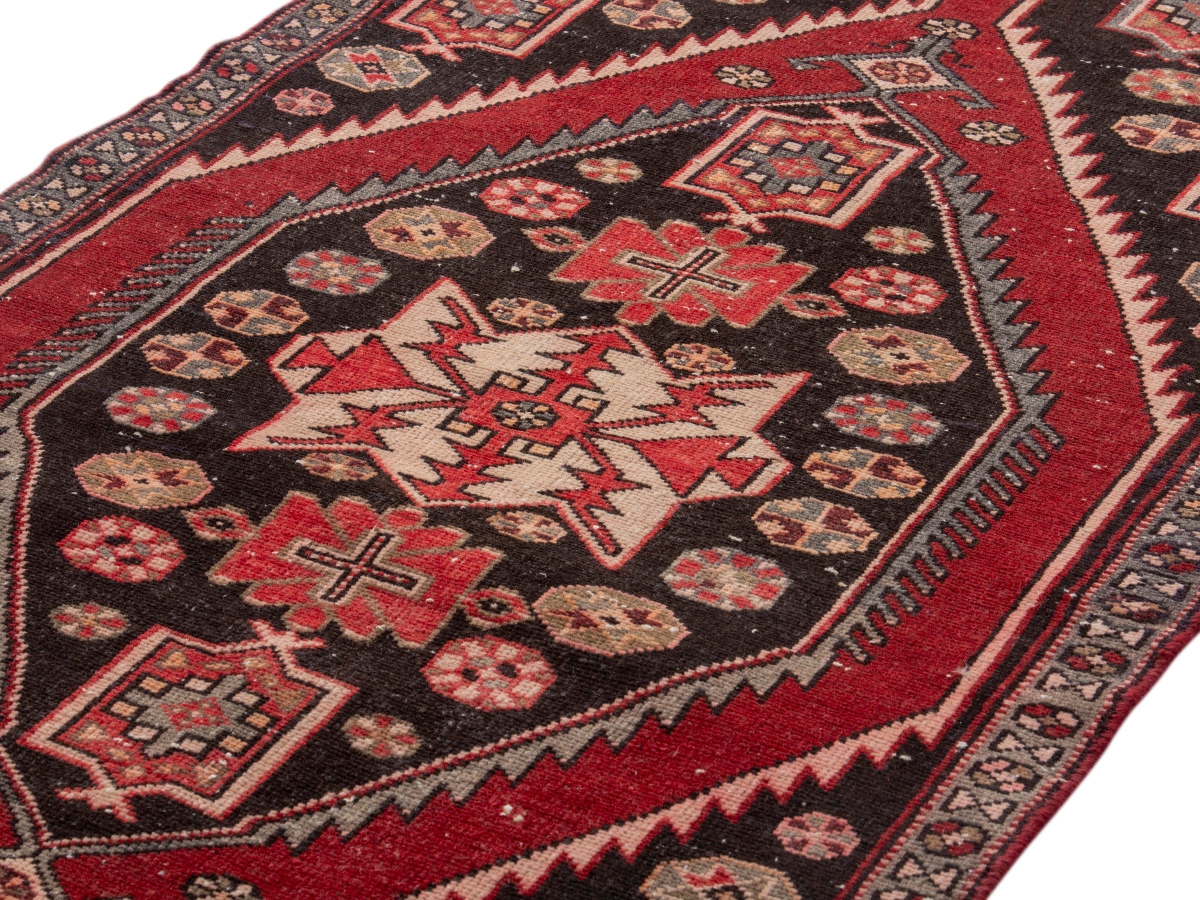 Persian Saveh accent rug in deep red and black cherry, view 7 of 17