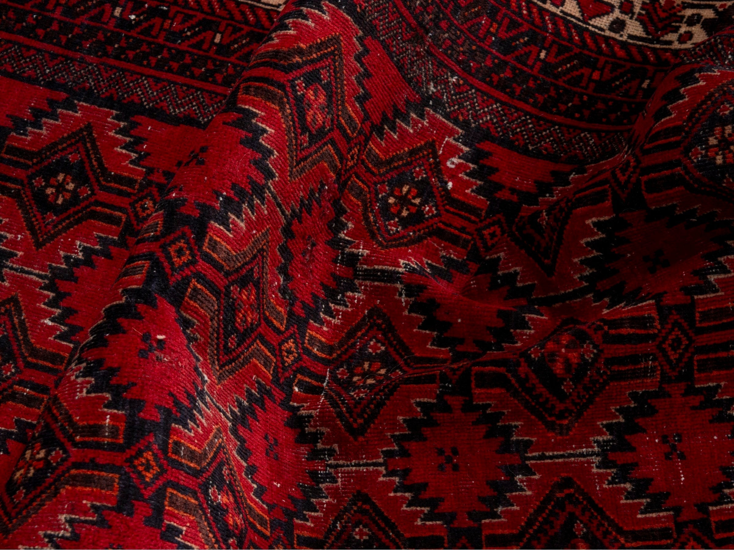 Persian Baluch accent rug in burgundy and deep red, view 13 of 16