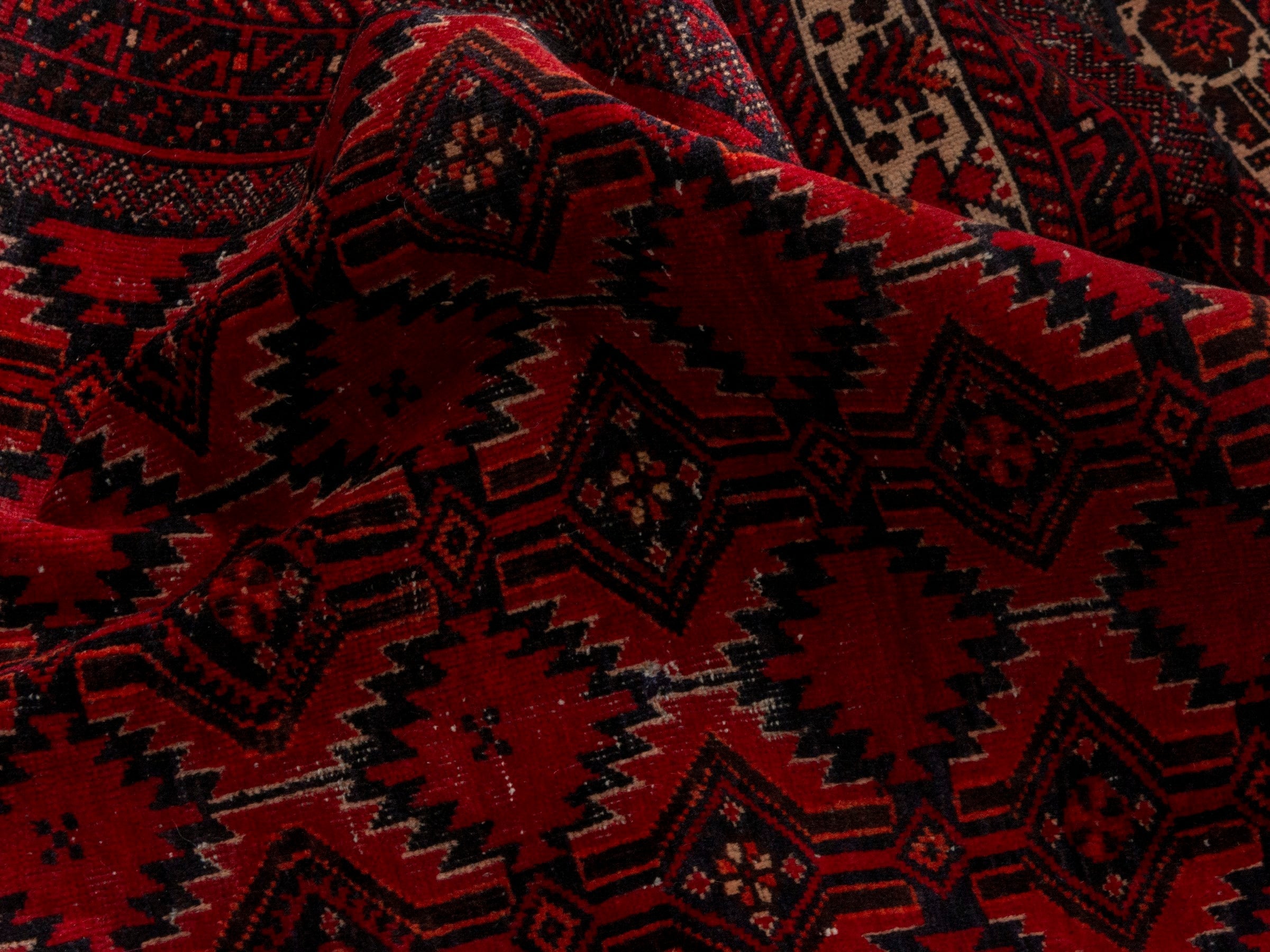 Persian Baluch accent rug in burgundy and deep red, view 14 of 16