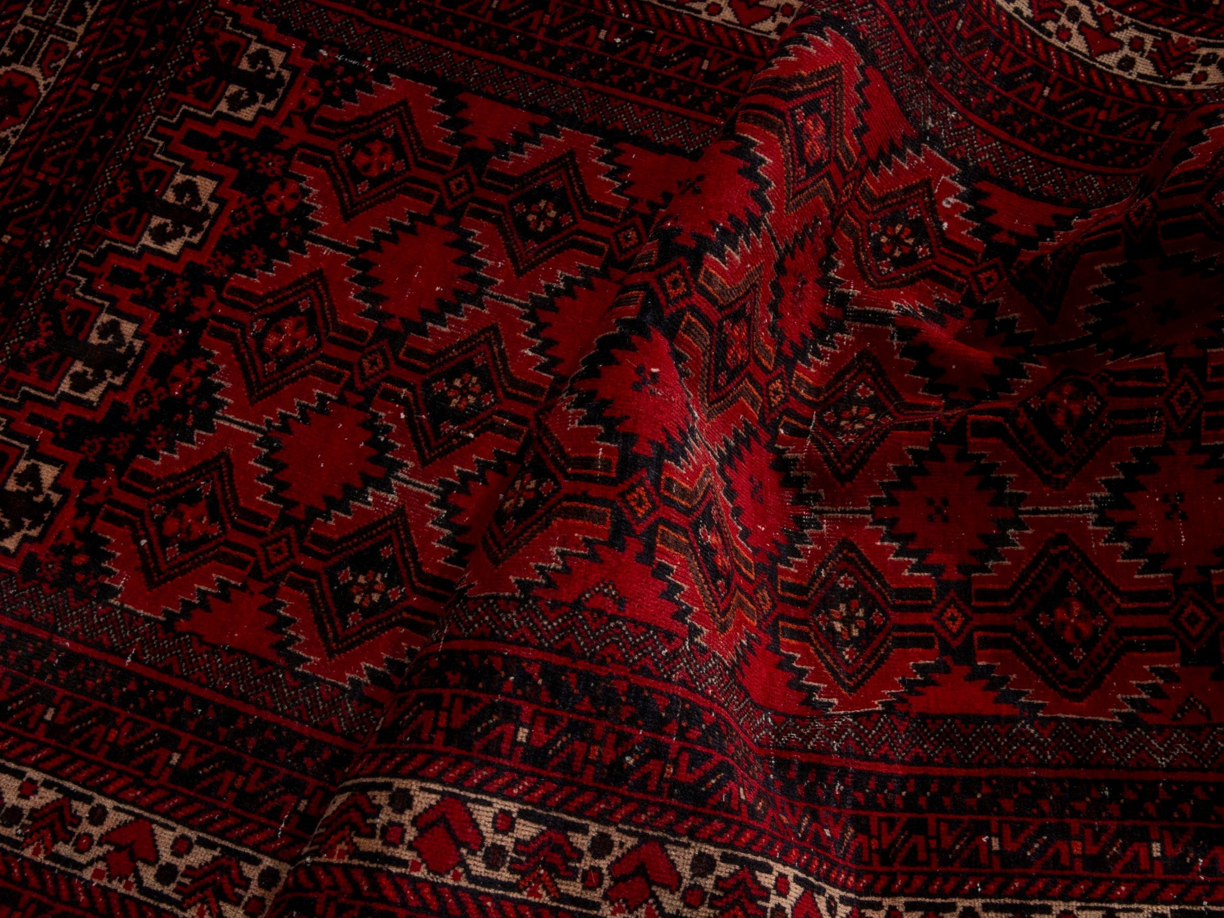 Persian Baluch accent rug in burgundy and deep red, view 15 of 16