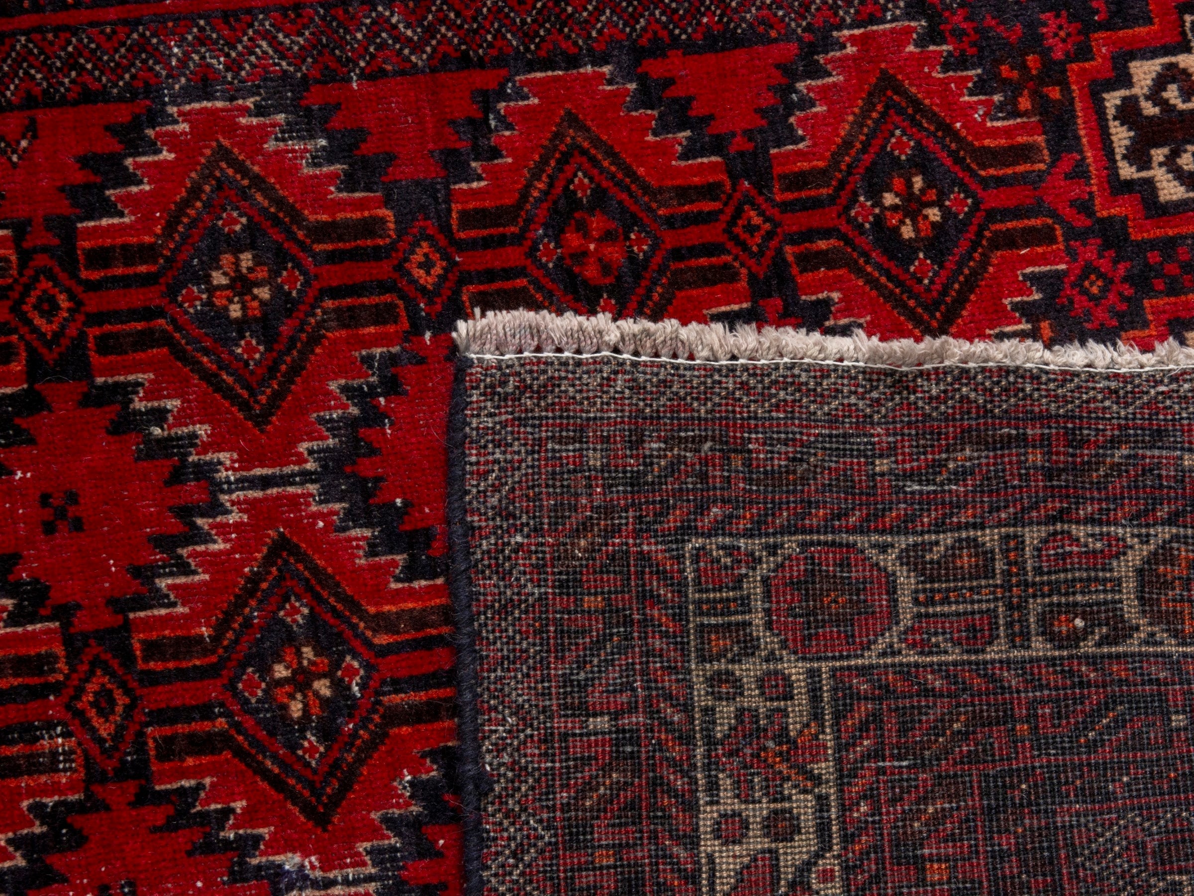 Persian Baluch accent rug in burgundy and deep red, view 16 of 16