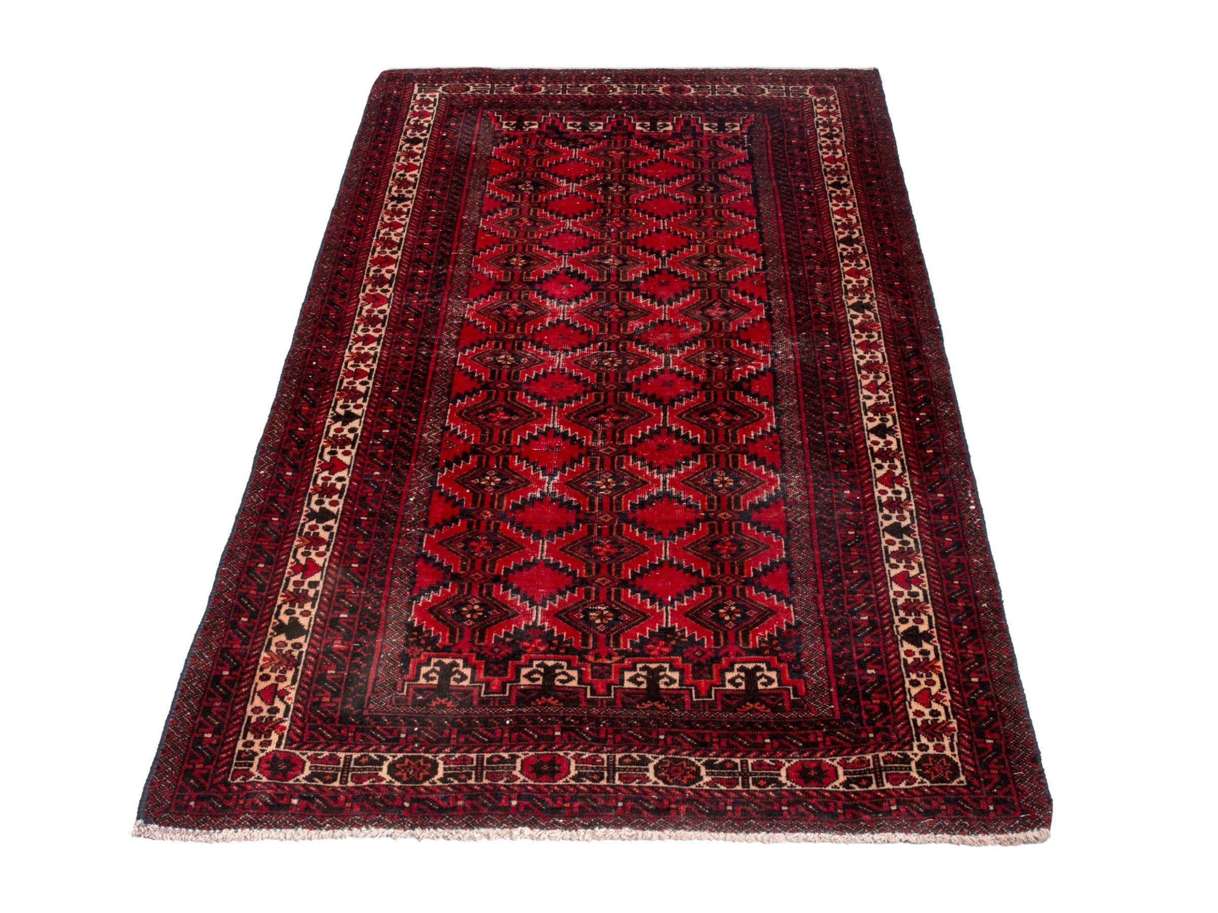 Persian Baluch accent rug in burgundy and deep red, view 2 of 16