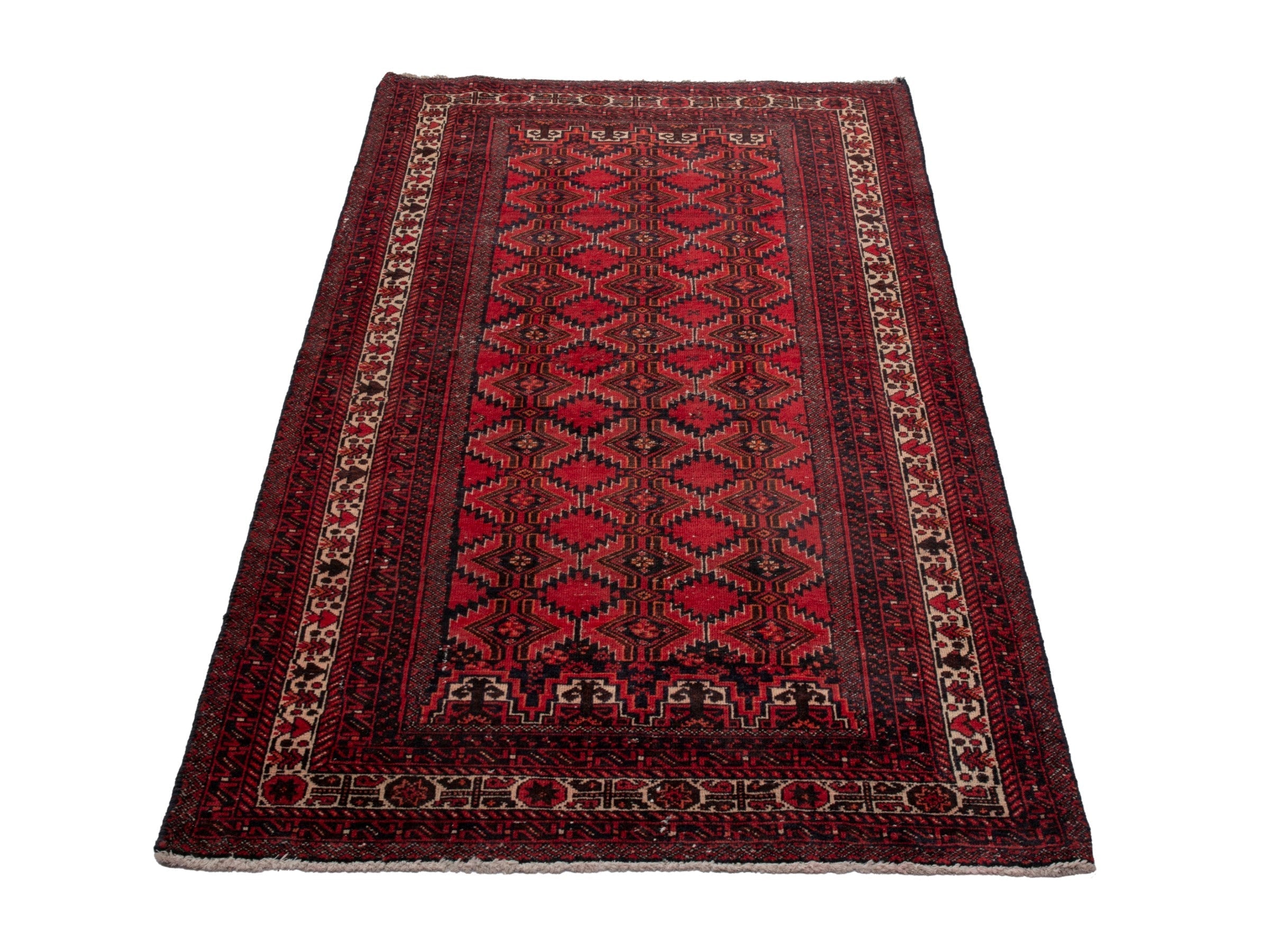 Persian Baluch accent rug in burgundy and deep red, view 3 of 16