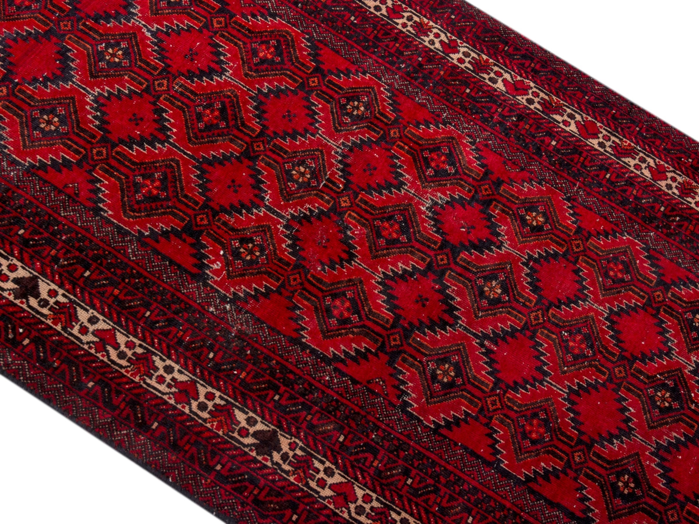Persian Baluch accent rug in burgundy and deep red, view 4 of 16