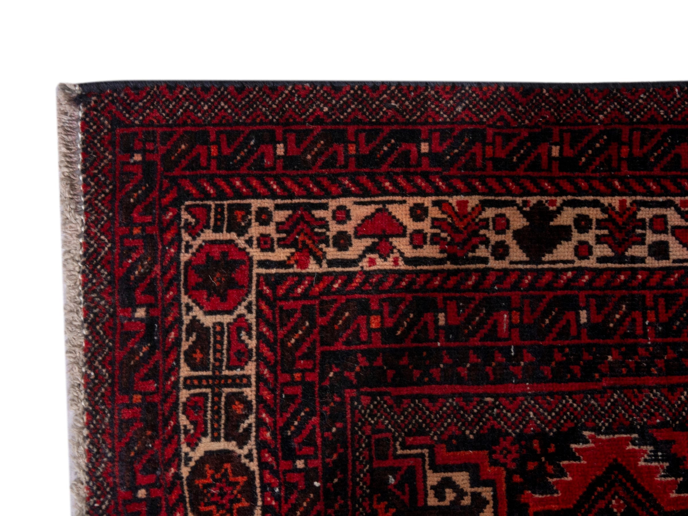 Persian Baluch accent rug in burgundy and deep red, view 10 of 16