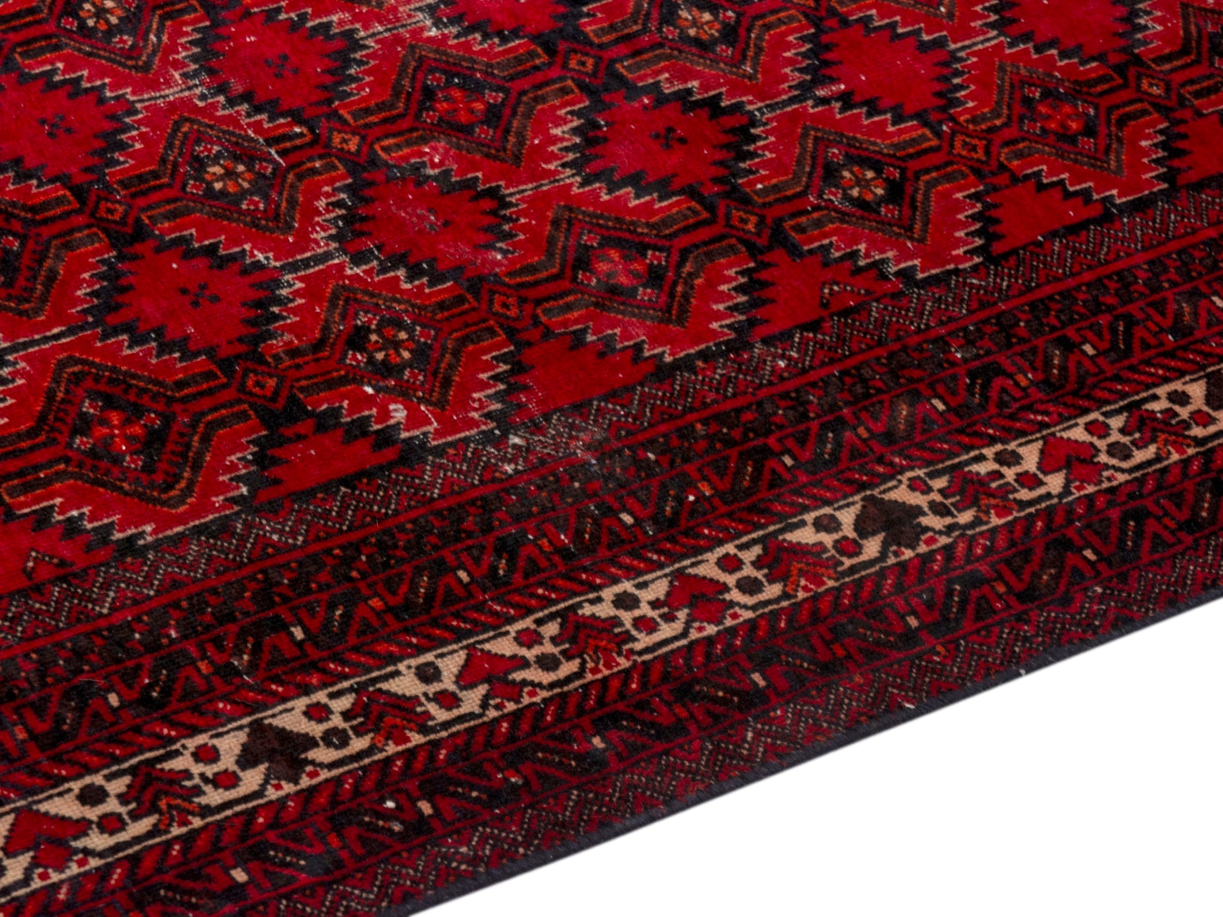 Persian Baluch accent rug in burgundy and deep red, view 9 of 16