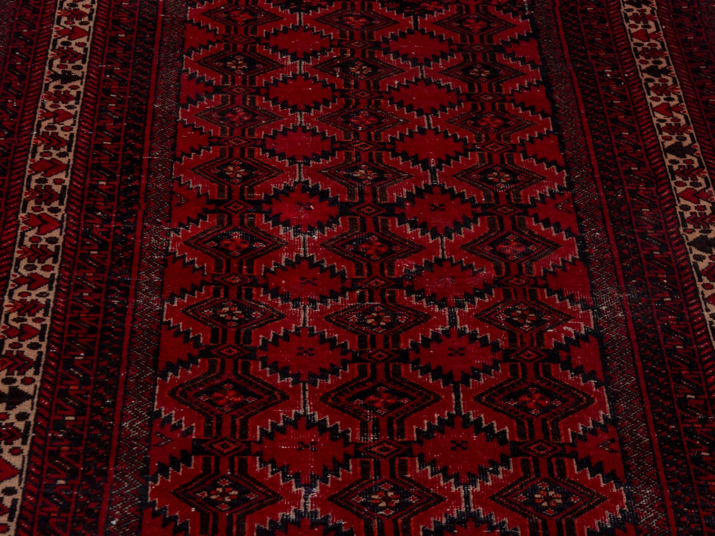 Persian Baluch accent rug in burgundy and deep red, view 6 of 16