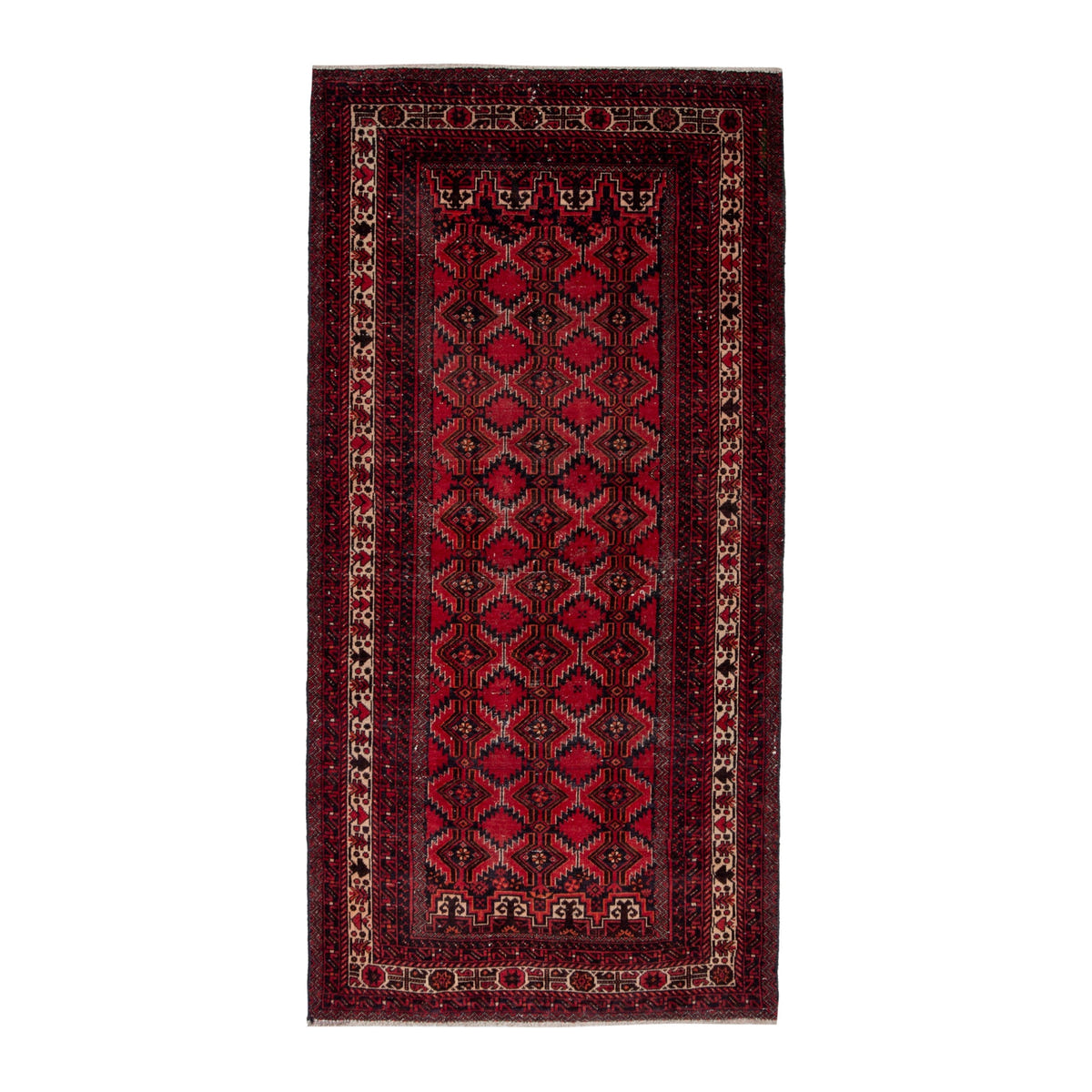Persian Baluch accent rug in burgundy and deep red, 3'1" x 6'