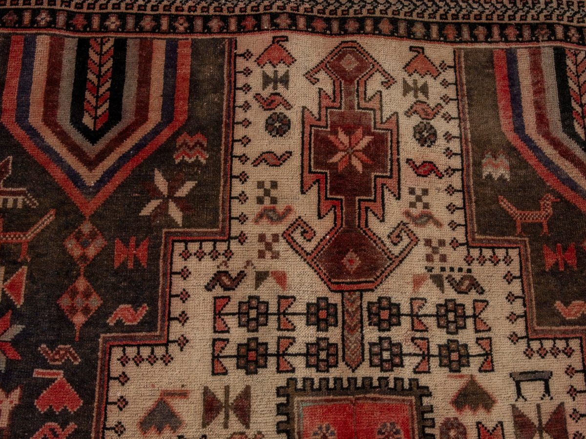 Persian Sirjan accent rug in cream and faded red, view 14 of 20