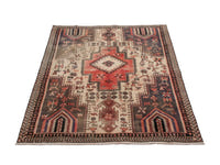 Persian Sirjan accent rug in cream and faded red, view 4 of 20