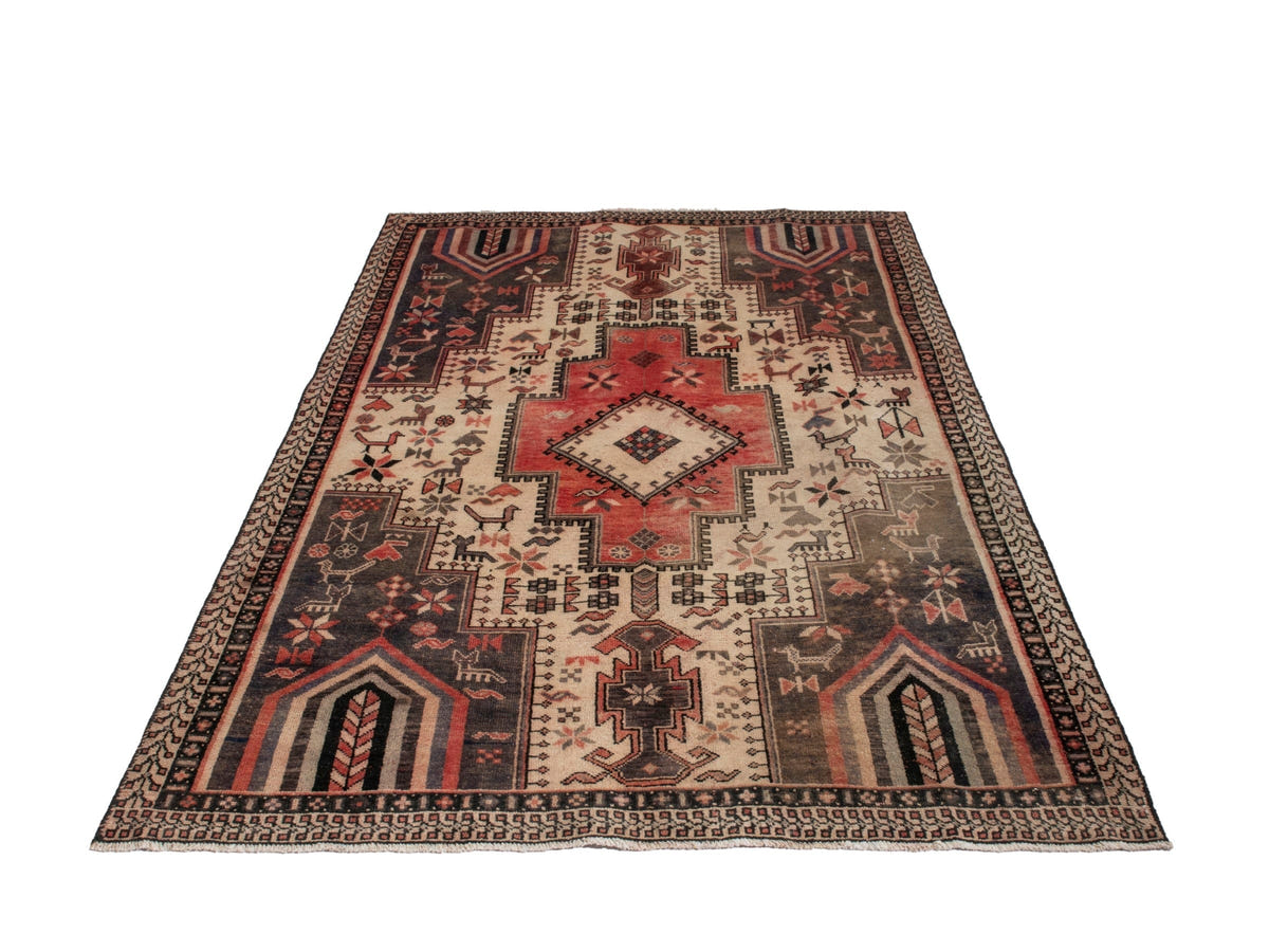 Persian Sirjan accent rug in cream and faded red, view 3 of 20
