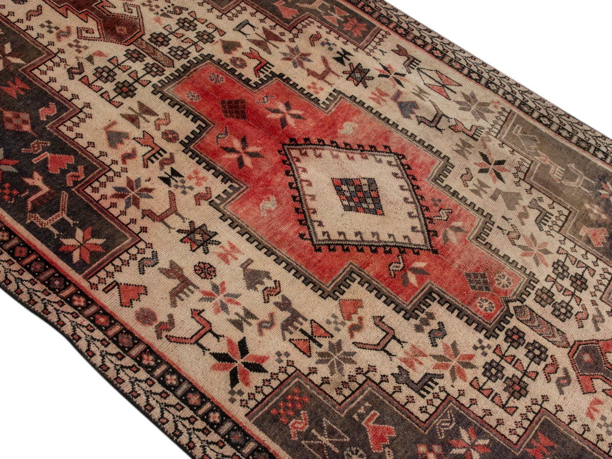 Persian Sirjan accent rug in cream and faded red, view 5 of 20