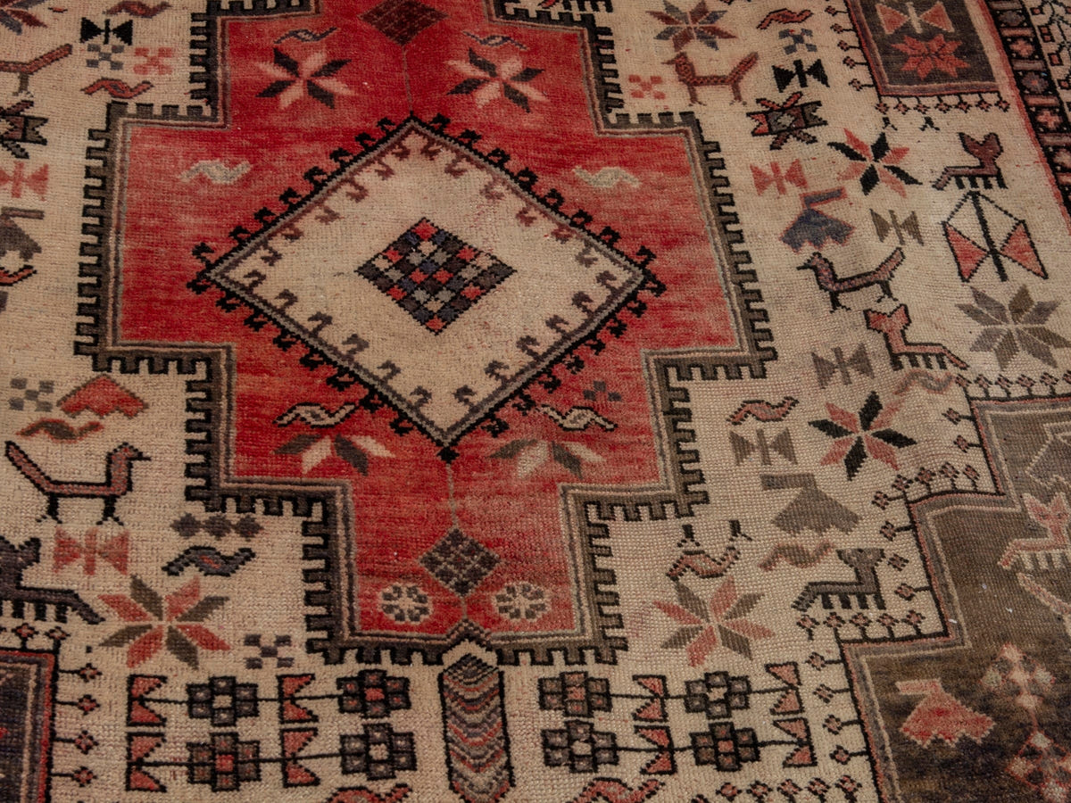 Persian Sirjan accent rug in cream and faded red, view 8 of 20