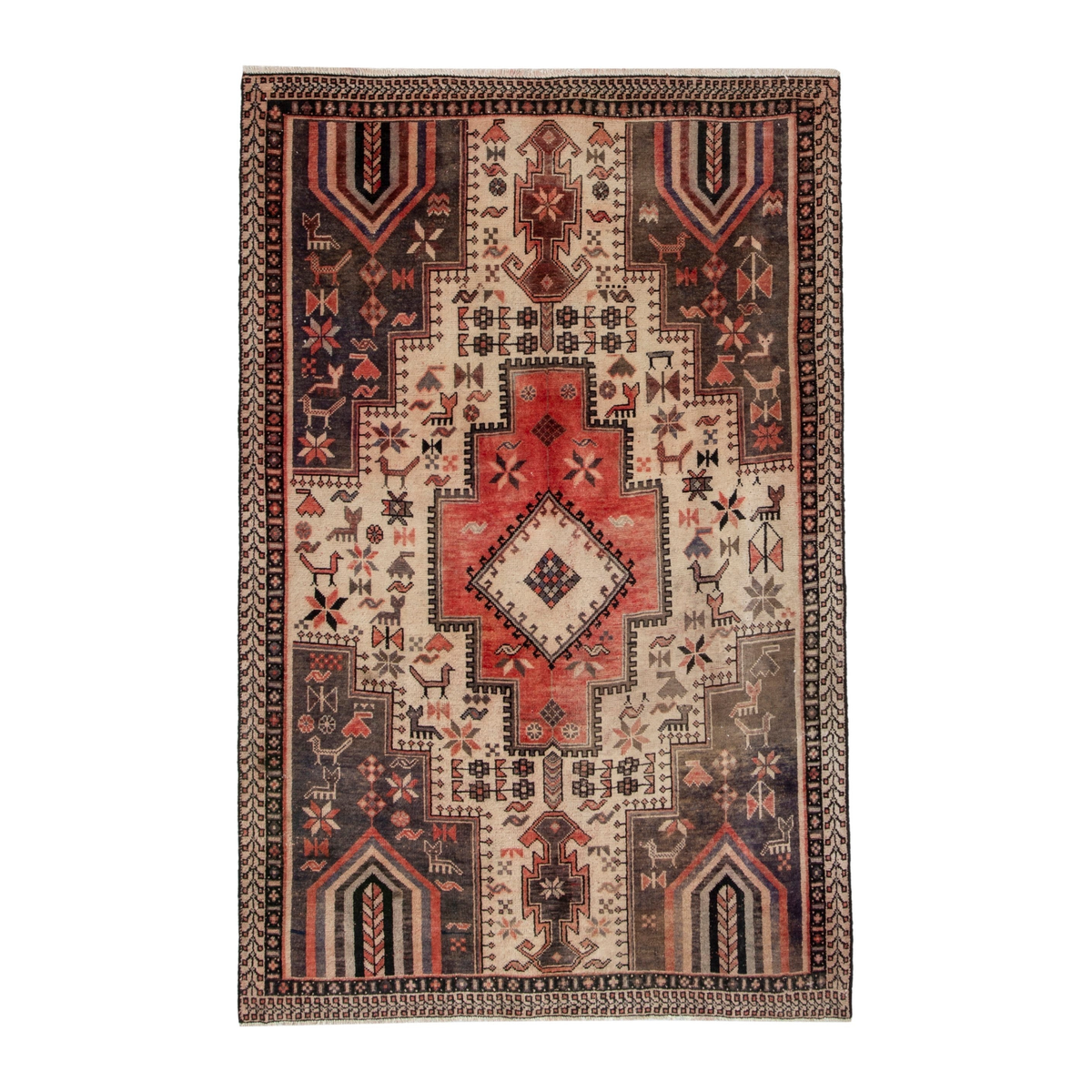 Persian Sirjan accent rug in cream and faded red, 4'3" x 6'6"
