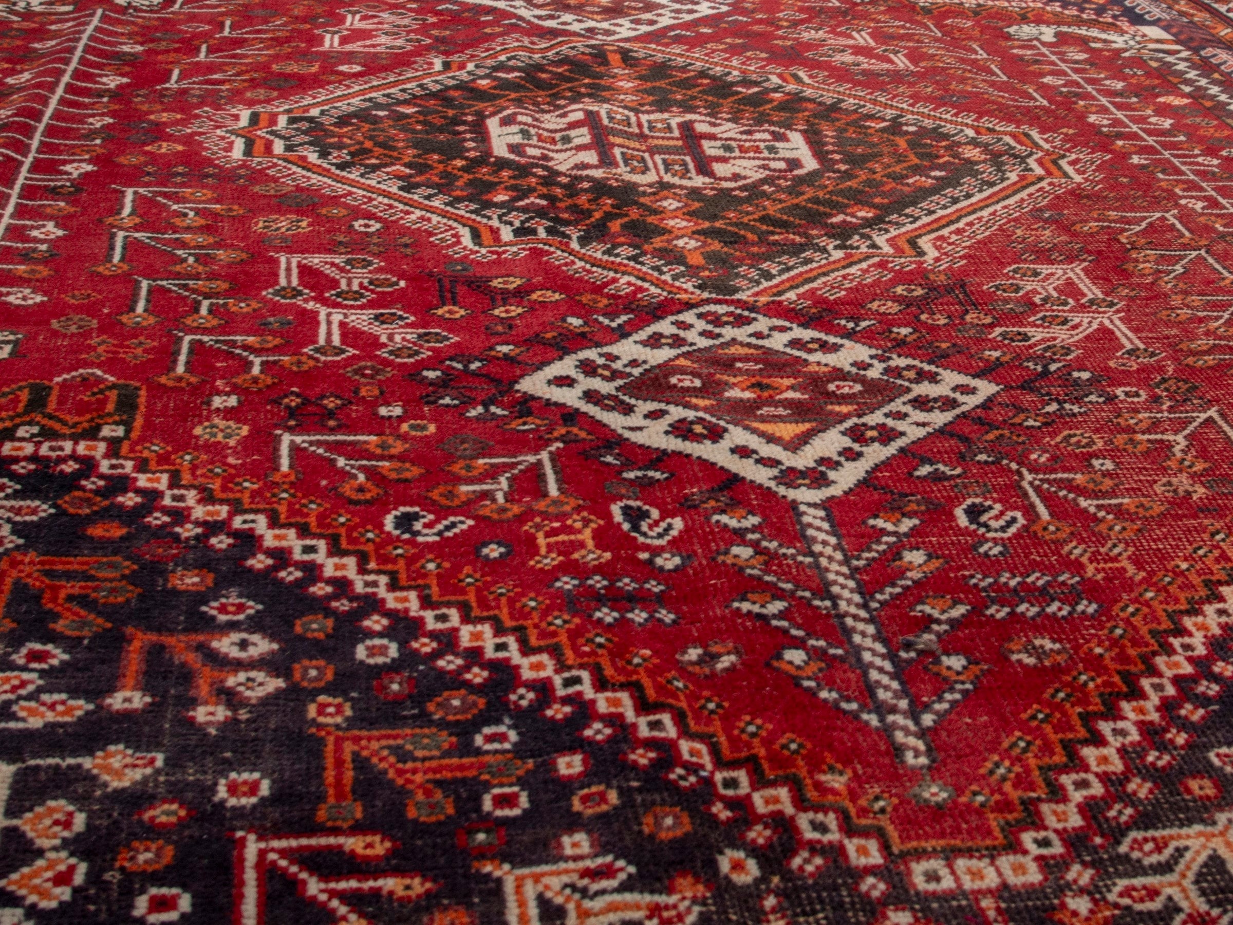 Persian Shiraz area rug in deep red and burgundy, view 8 of 19