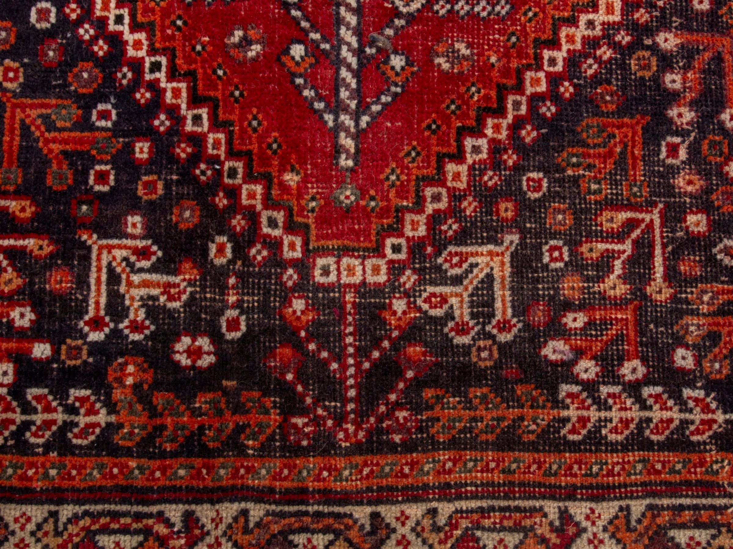 Persian Shiraz area rug in deep red and burgundy, view 11 of 19