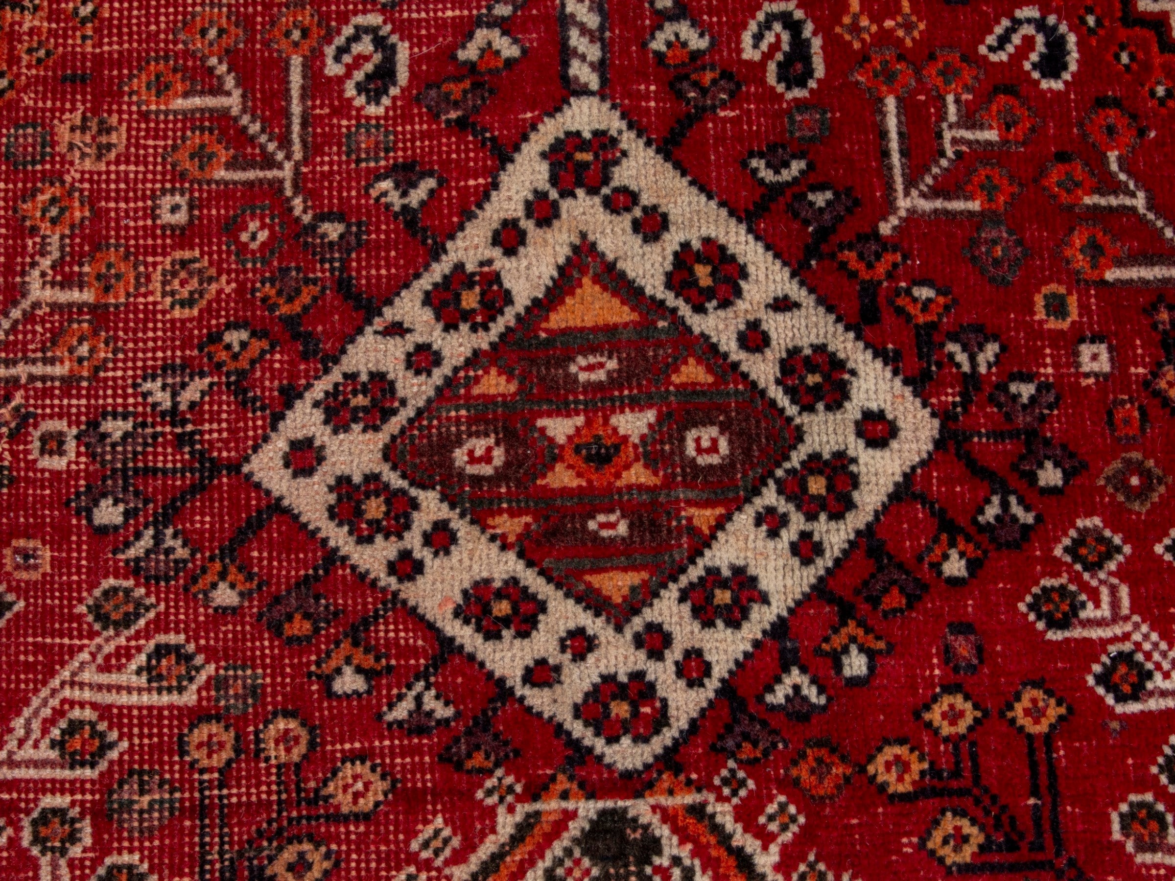 Persian Shiraz area rug in deep red and burgundy, view 14 of 19