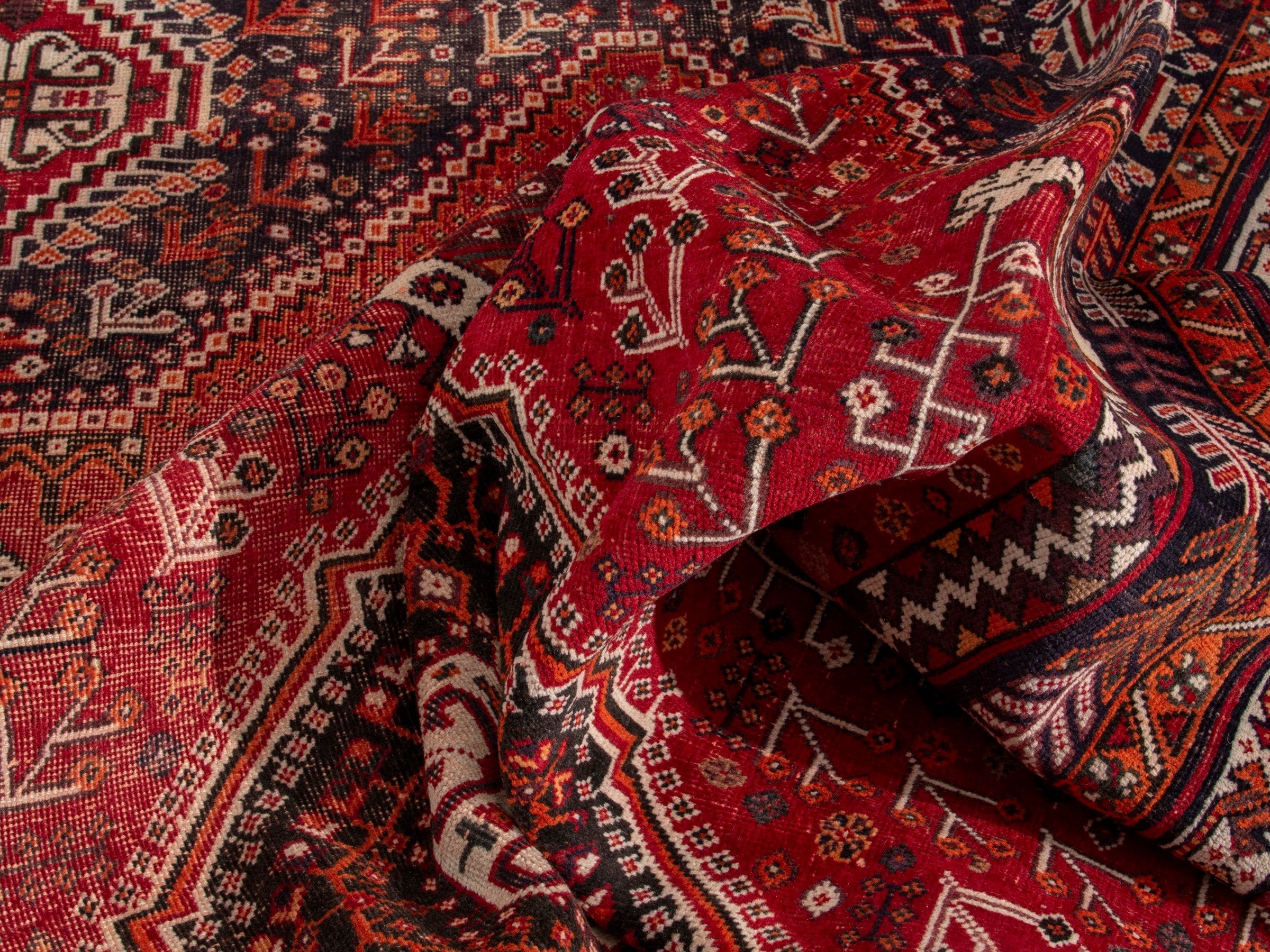 Persian Shiraz area rug in deep red and burgundy, view 16 of 19