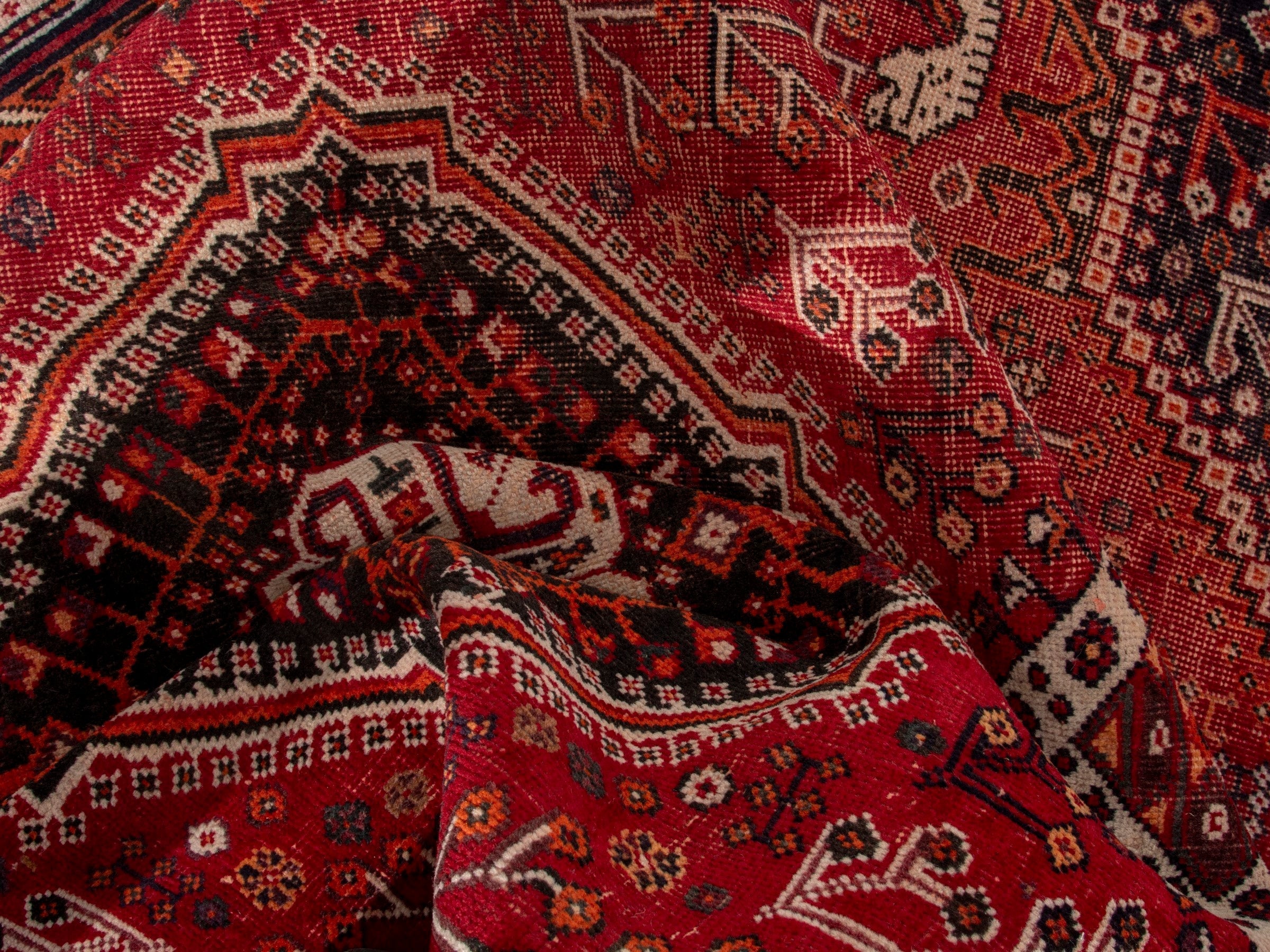 Persian Shiraz area rug in deep red and burgundy, view 17 of 19