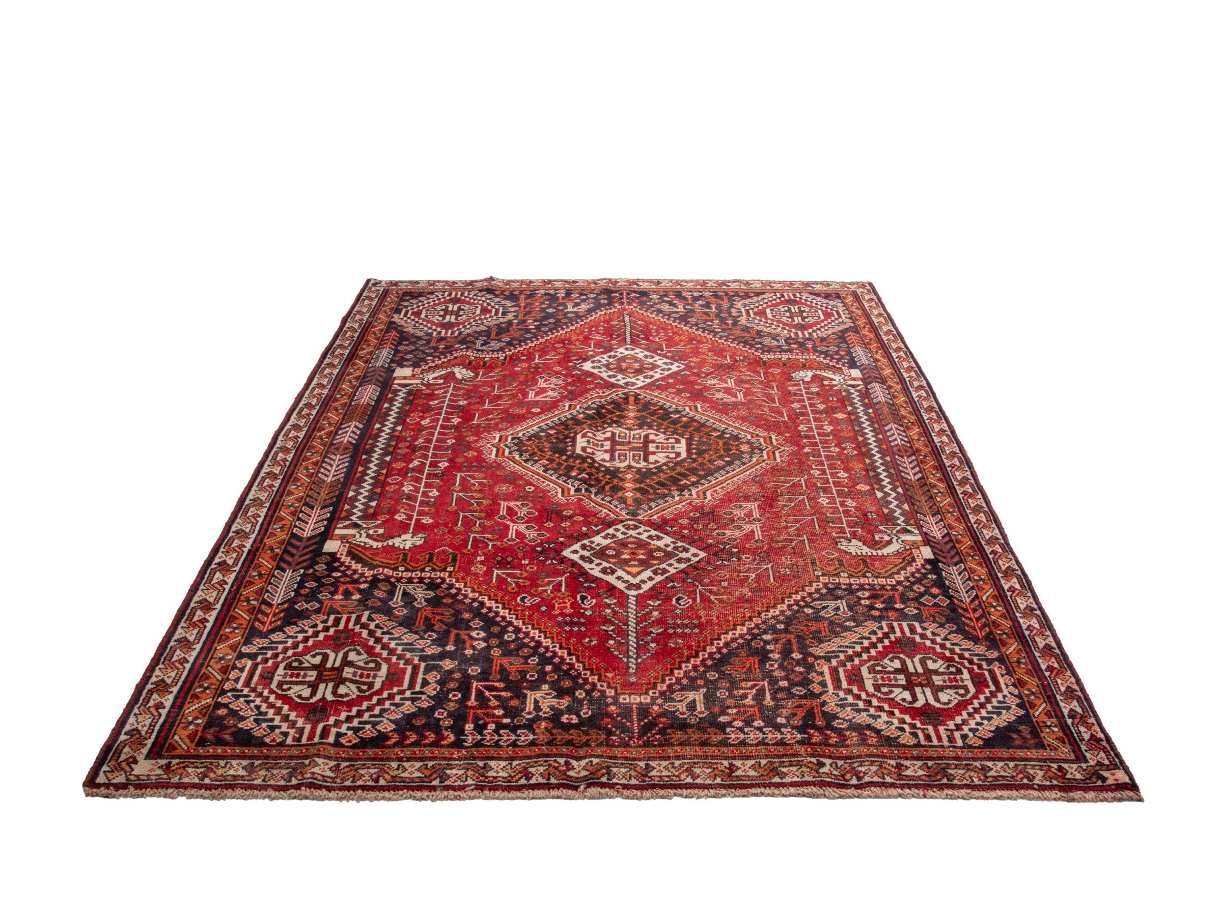 Persian Shiraz area rug in deep red and burgundy, view 2 of 19