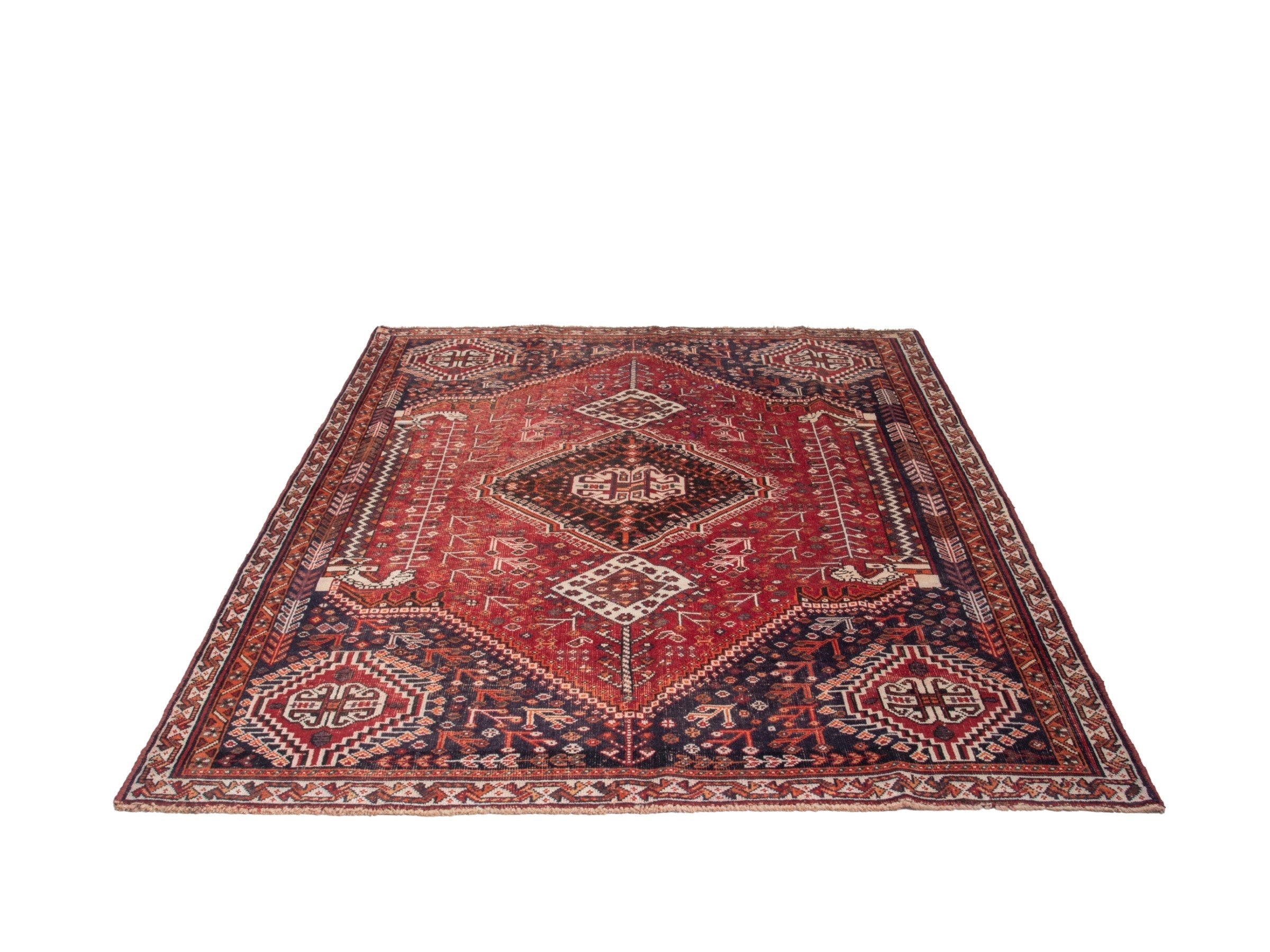 Persian Shiraz area rug in deep red and burgundy, view 3 of 19