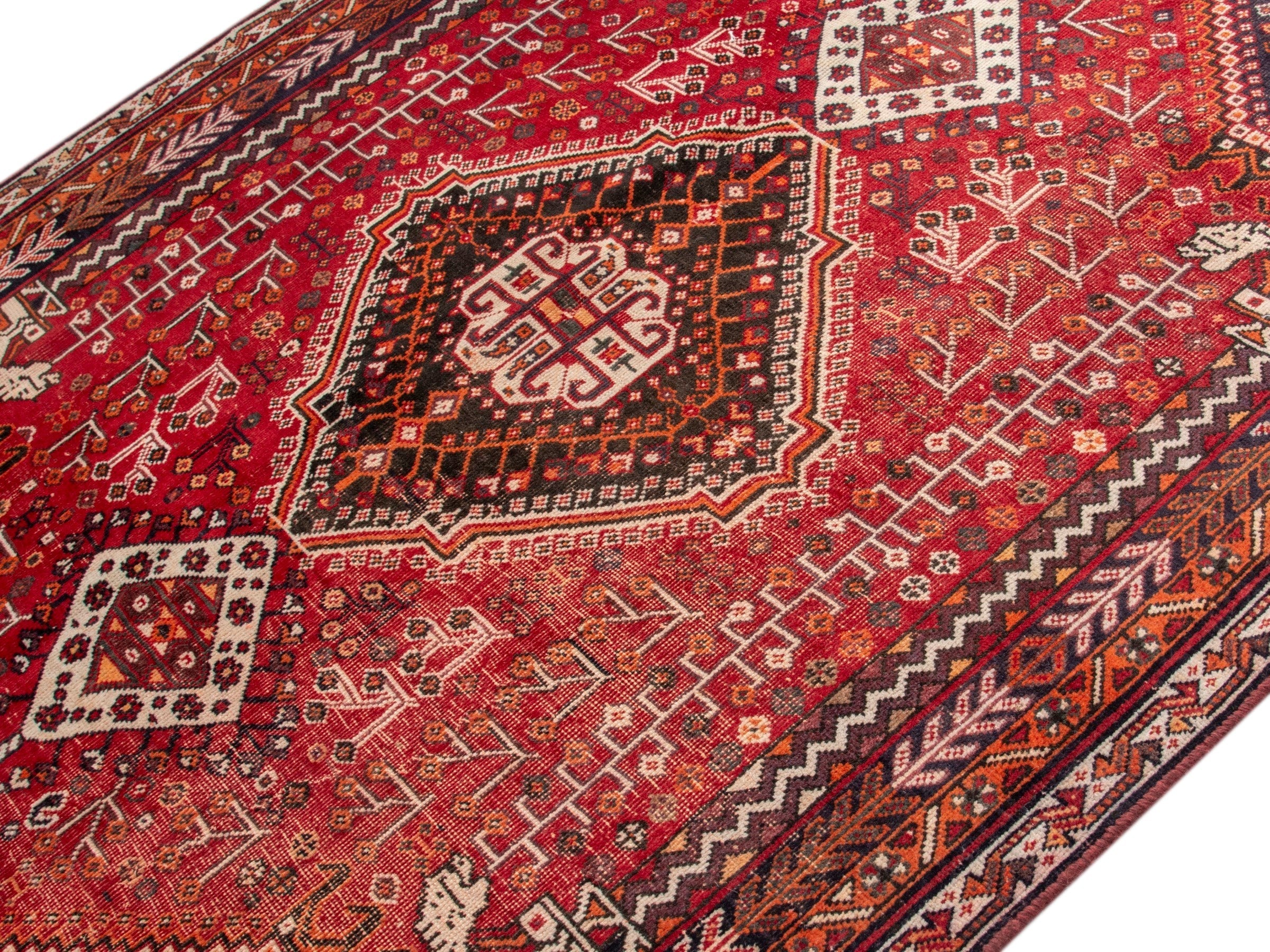 Persian Shiraz area rug in deep red and burgundy, view 4 of 19