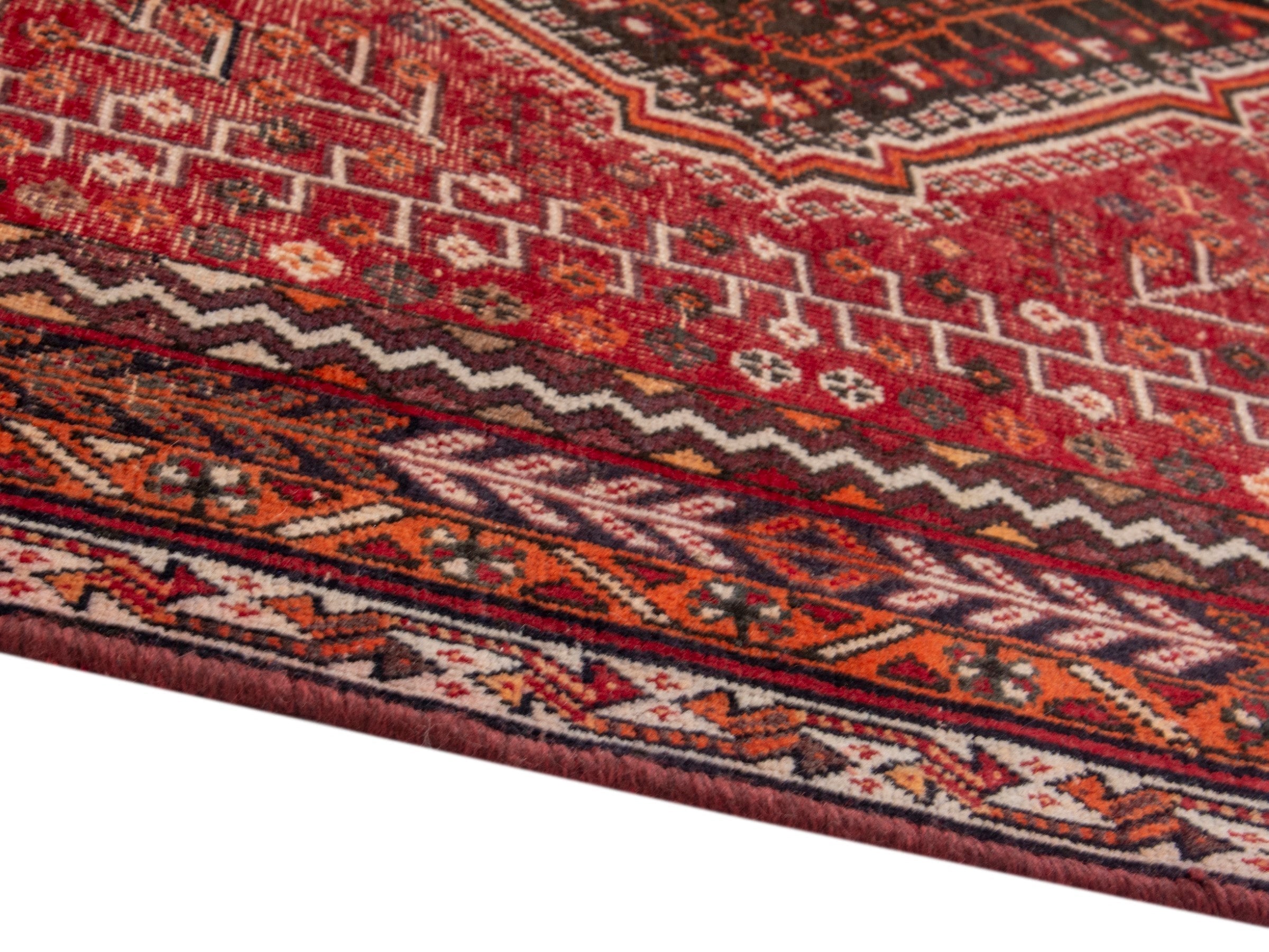 Persian Shiraz area rug in deep red and burgundy, view 6 of 19
