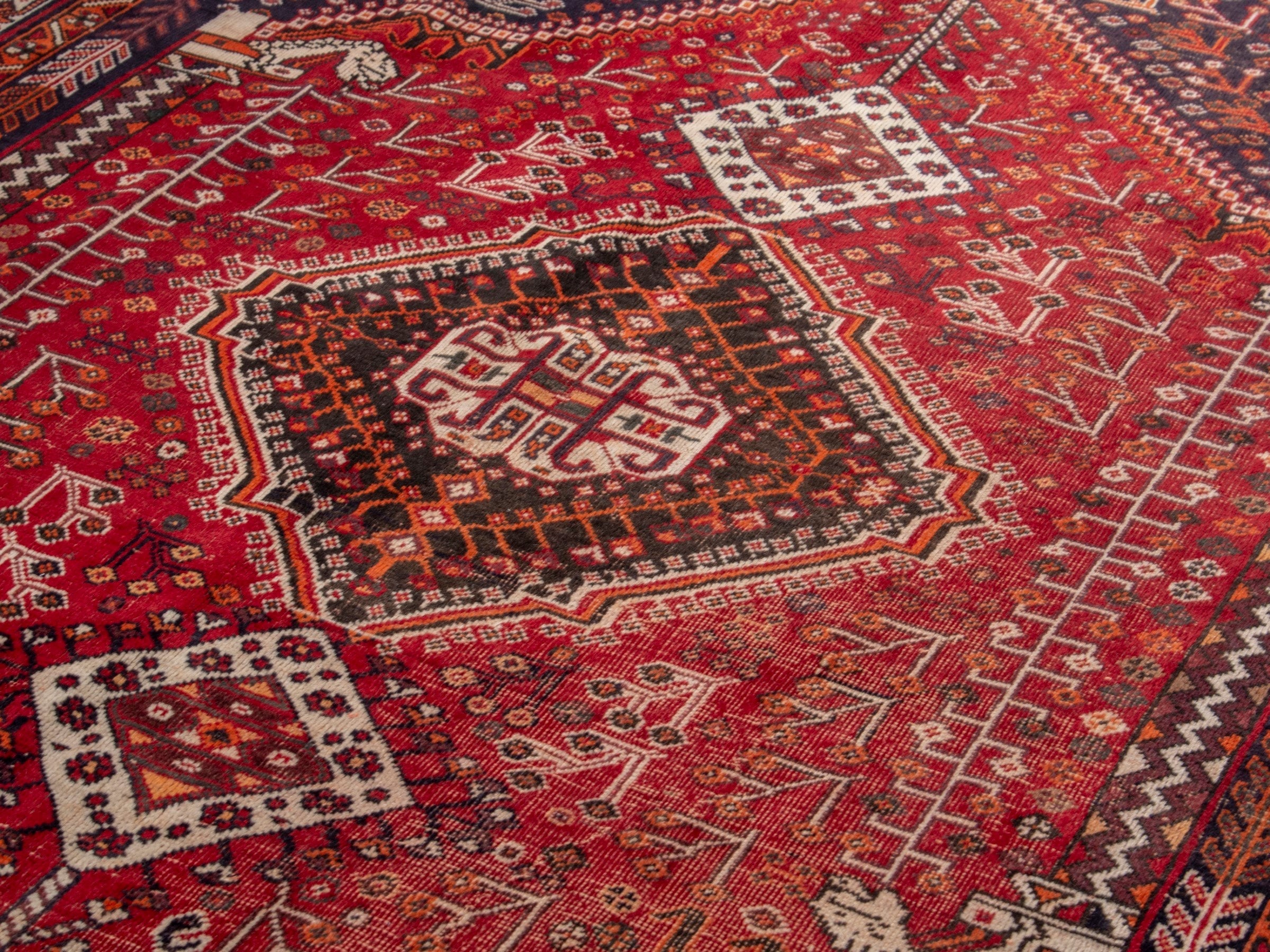Persian Shiraz area rug in deep red and burgundy, view 7 of 19